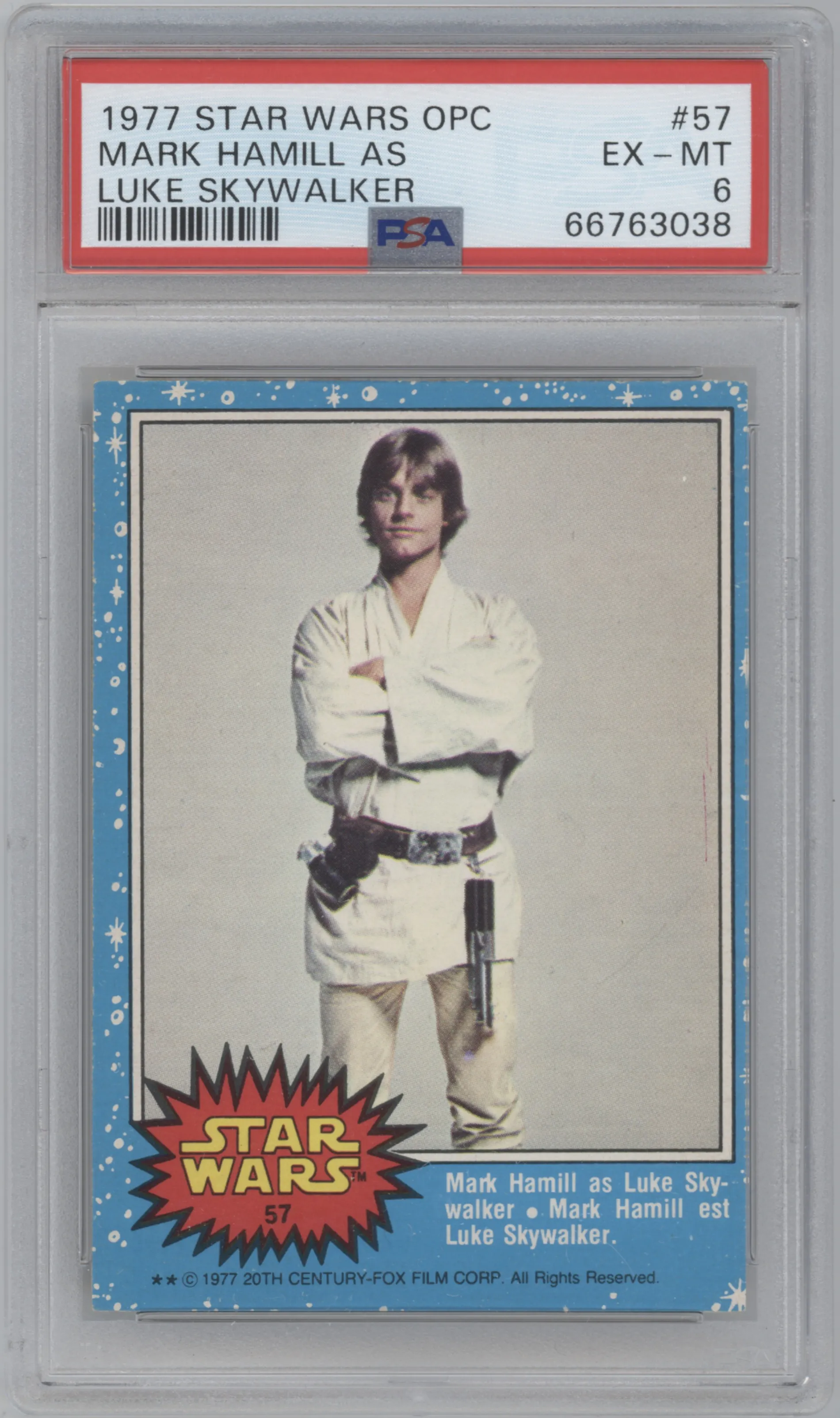 Luke Skywalker from the 1977 Topps Star Wars set graded by PSA and given an overall grade of 6.