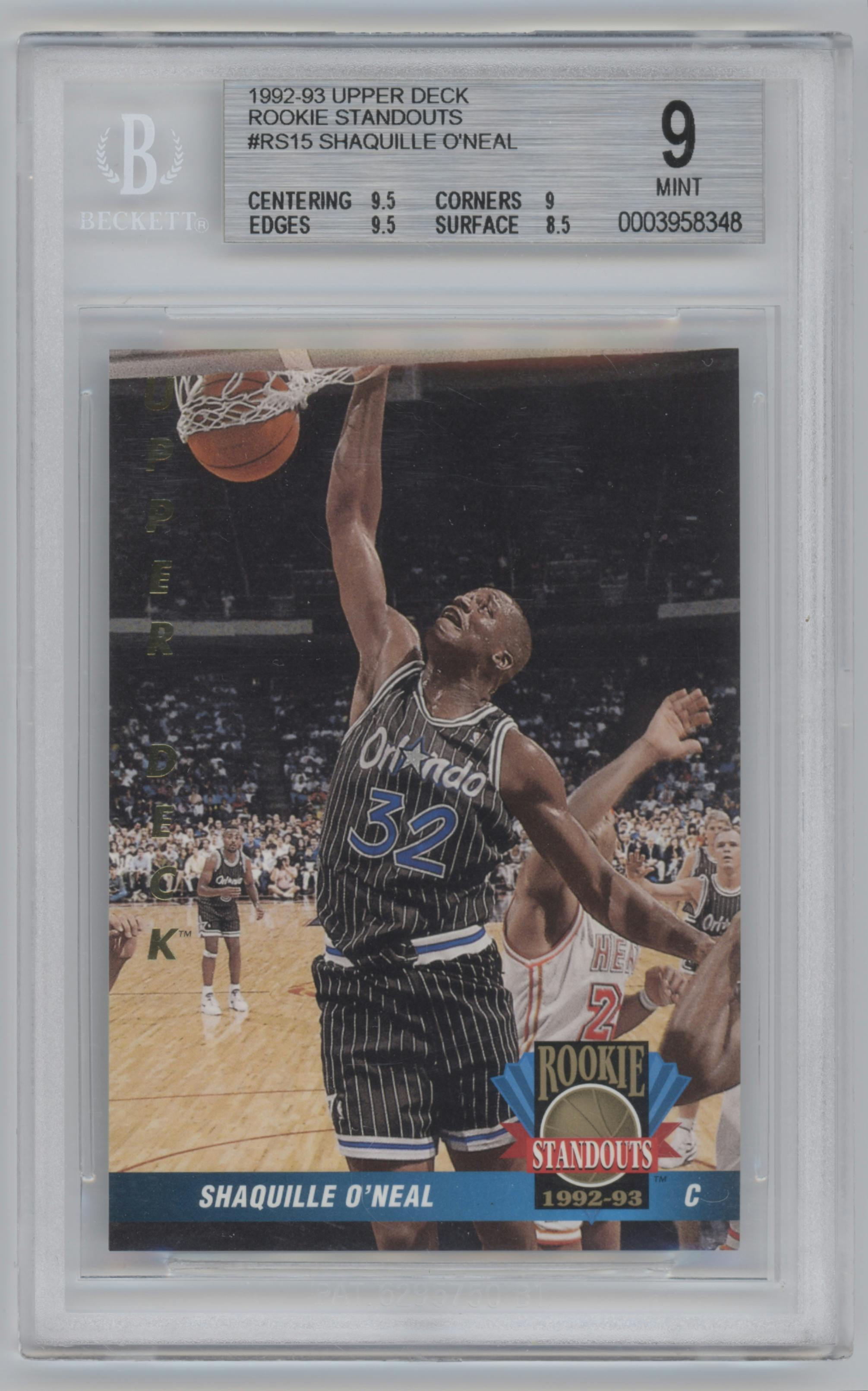 Shaquille O'Neal from the 1992-93 Upper Deck  set graded by Beckett and given an overall grade of 9.