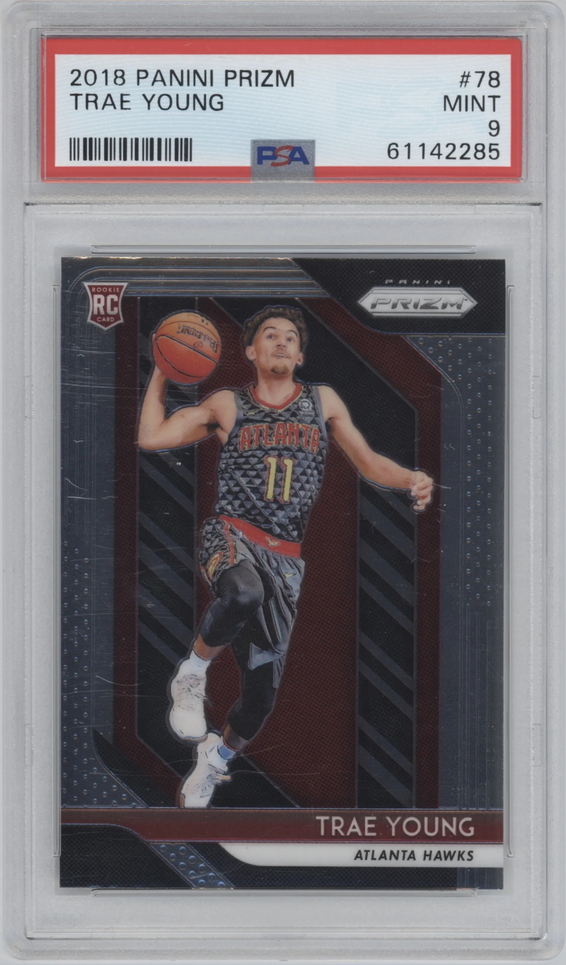 Trae Young from the 2018-19 Panini Prizm set graded by PSA and given an overall grade of 9.