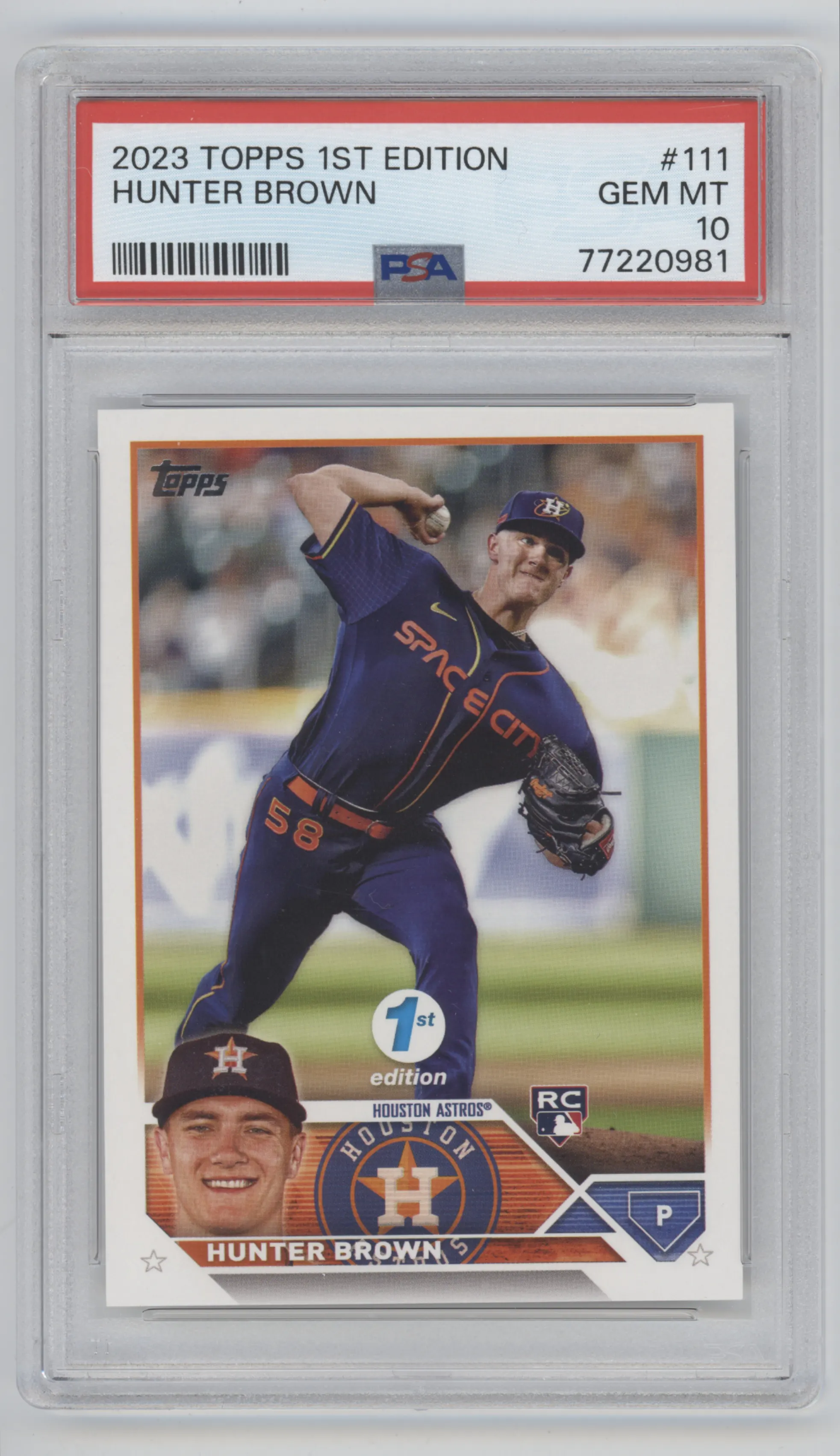 Hunter Brown from the 2023 Topps 1st Edition set graded by PSA and given an overall grade of 10.