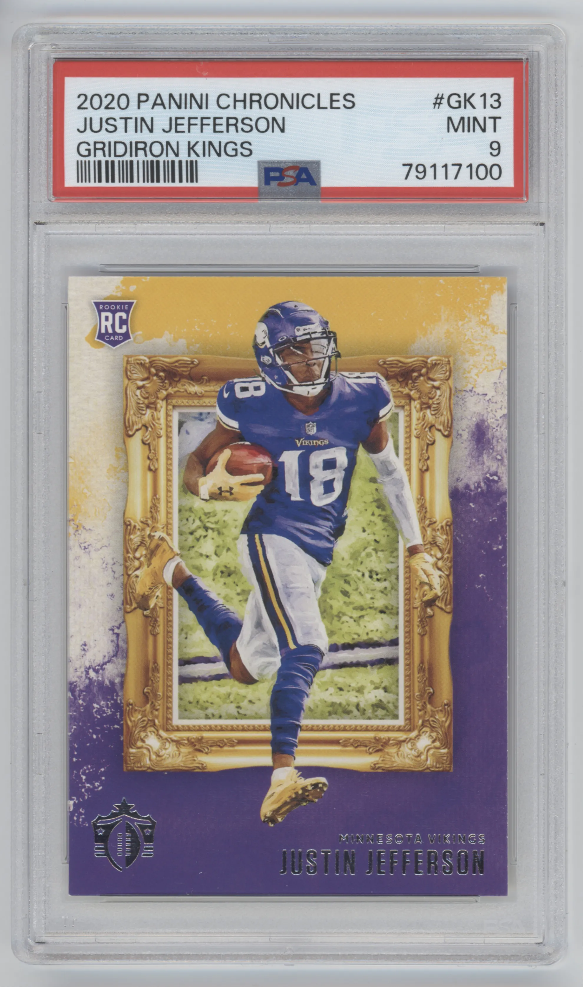 Justin Jefferson from the 2020 Panini Chronicles set graded by PSA and given an overall grade of 9.