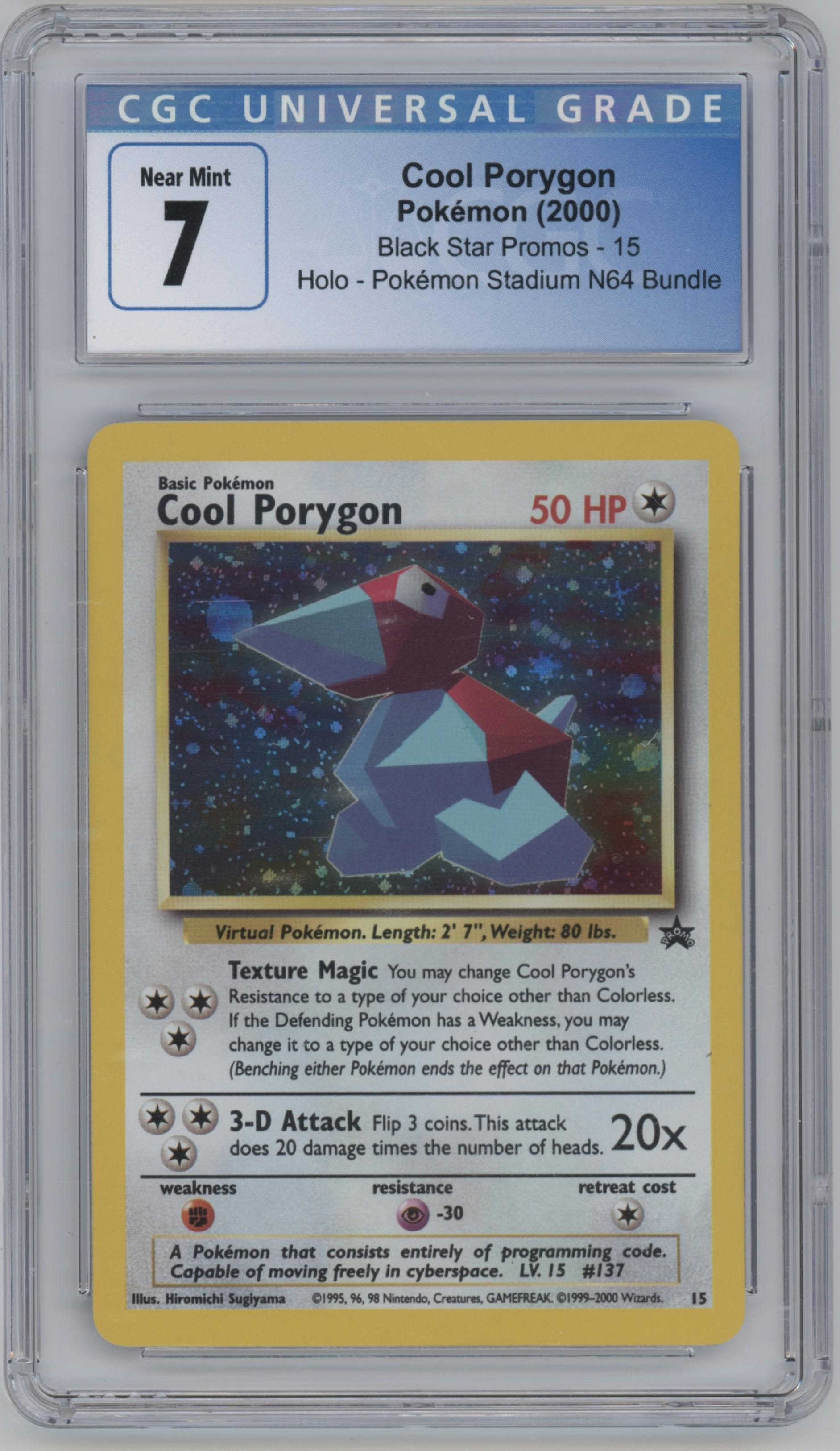 Cool Porygon from the 1999 Pokemon set featuring a Pokémon Stadium N64 Bundle parallel graded by CSG and given an overall grade of 7.