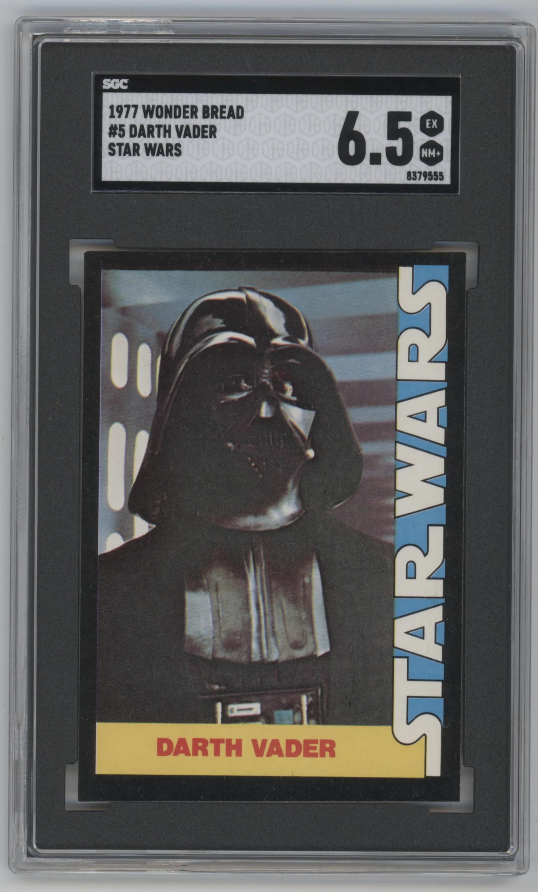 Darth Vader from the 1977 Wonder Bread Star Wars set graded by SGC and given an overall grade of 6.5.