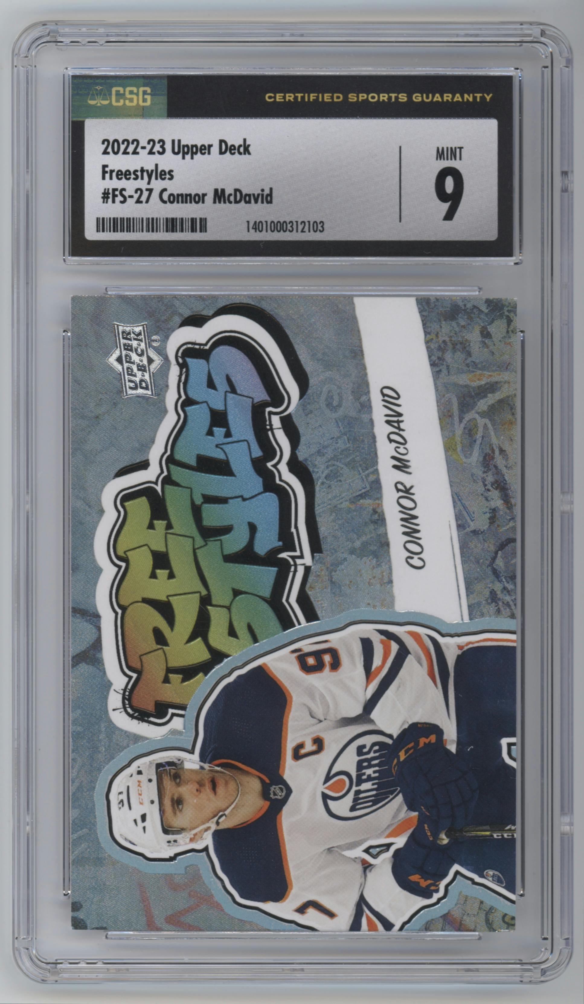Connor McDavid from the 2022-23 Upper Deck  set graded by CSG and given an overall grade of 9.
