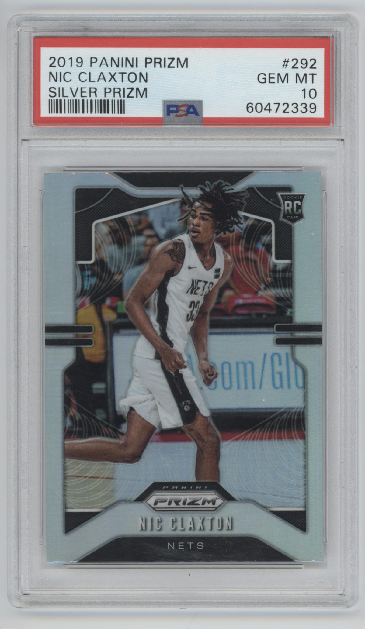Nicolas Claxton from the 2019-20 Panini Prizm set featuring a Silver Prizm parallel graded by PSA and given an overall grade of 10.