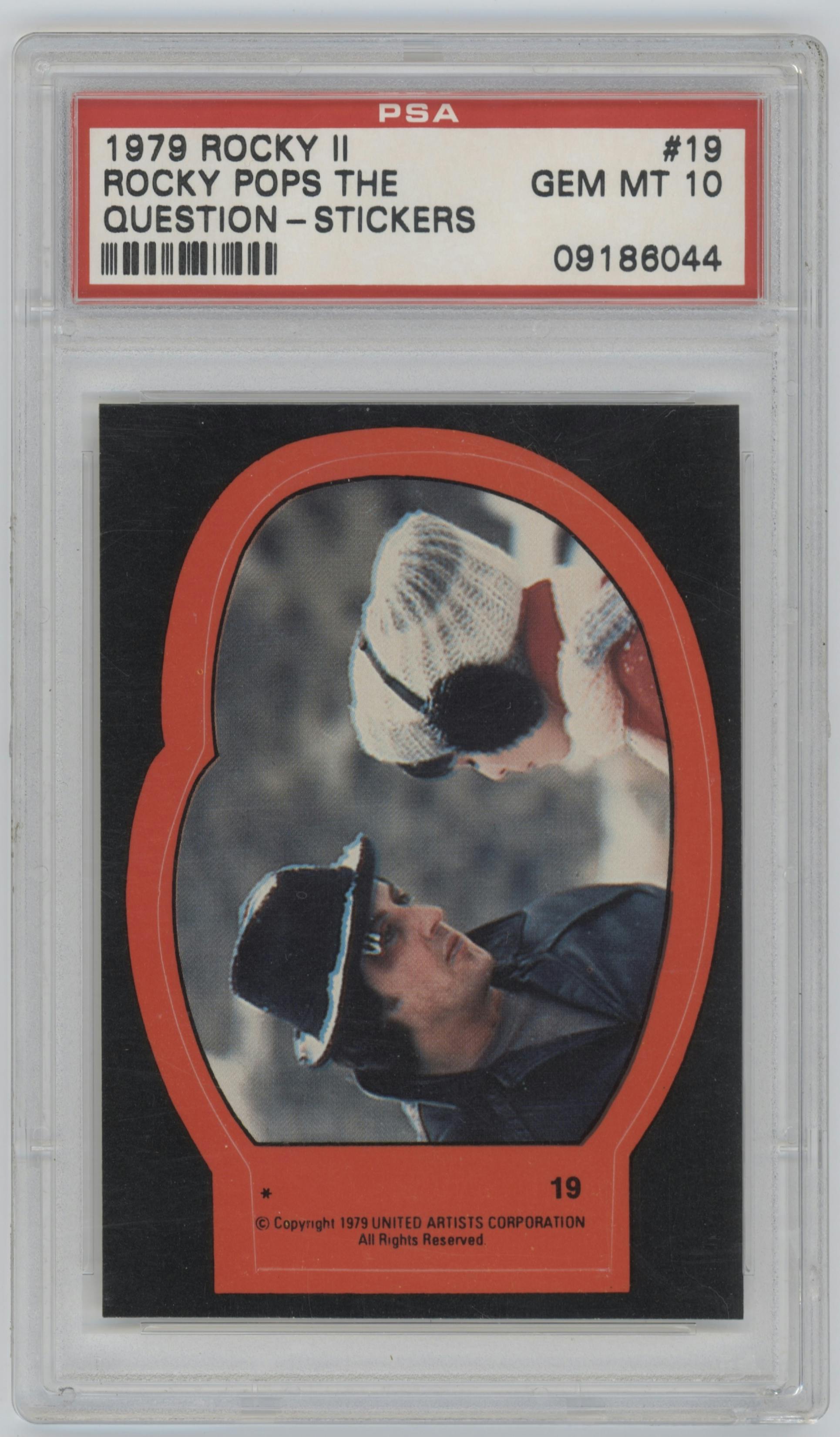 Rocky Pops the Question/Rocky and Adrian from the 1979 Topps Rocky II set graded by PSA and given an overall grade of 10.