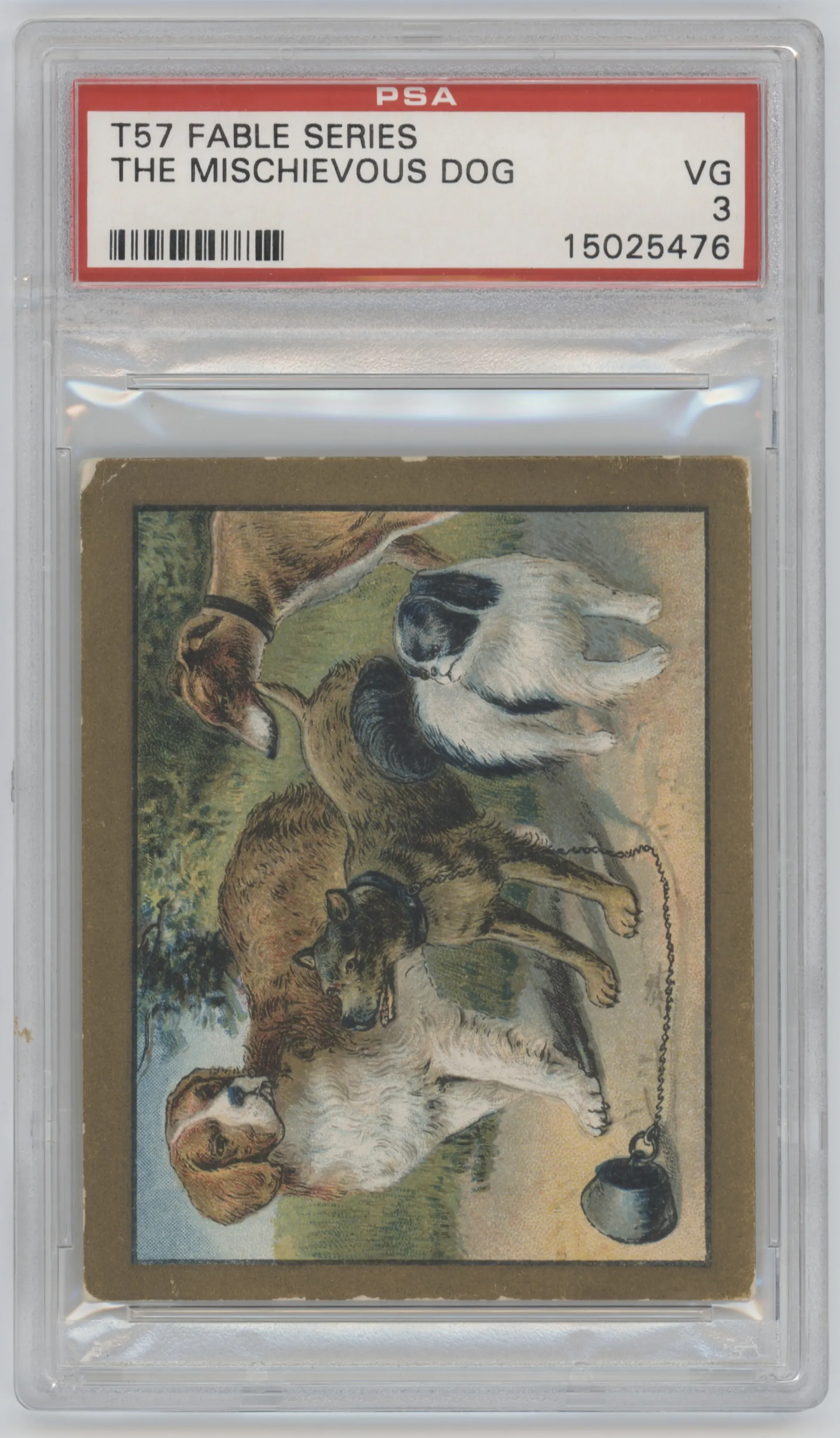 The Mischievous Dog from the 1910 Turkish Trophies Fable Series T57 set graded by PSA and given an overall grade of 3.