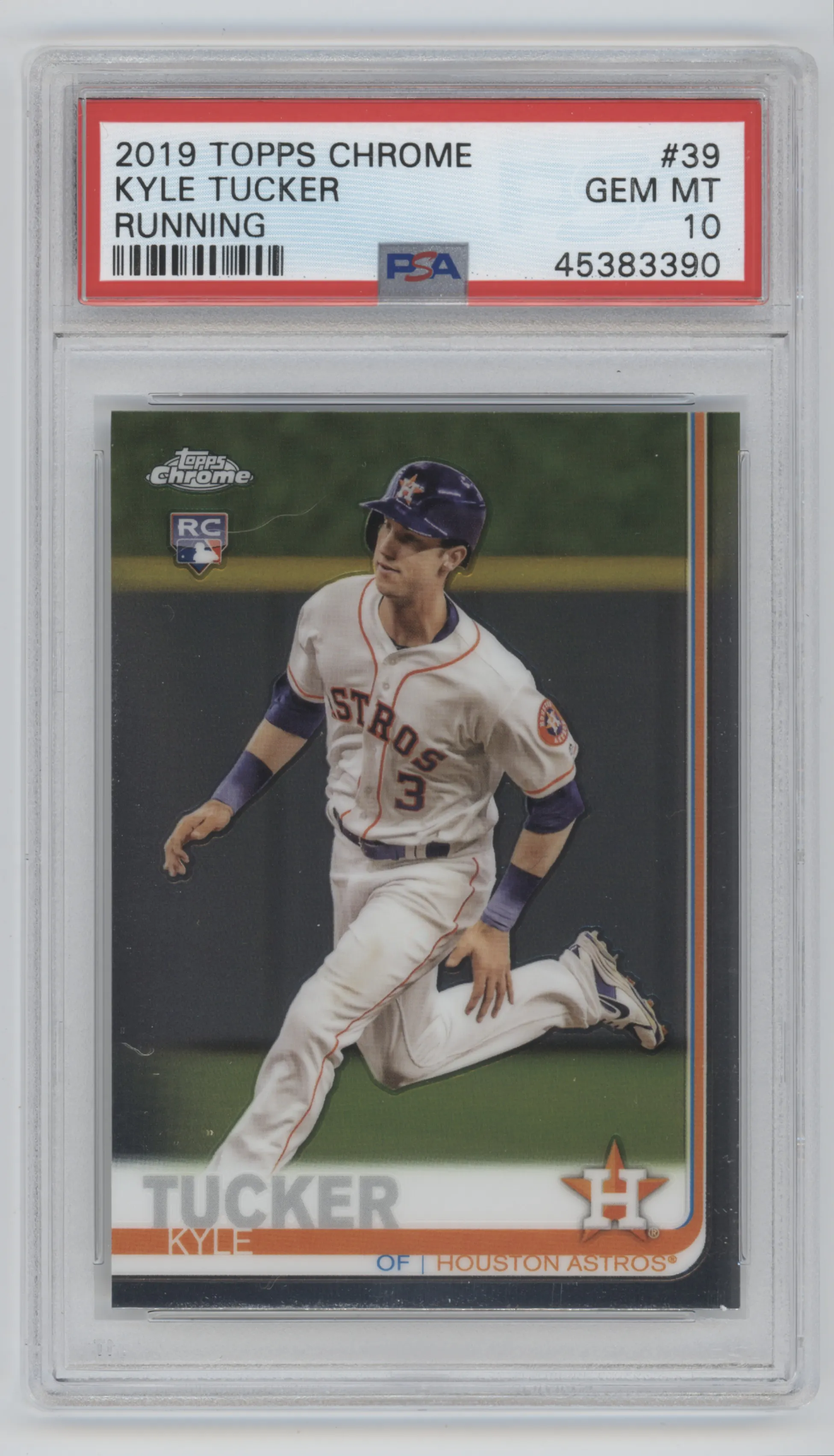 Kyle Tucker from the 2019 Topps Chrome set graded by PSA and given an overall grade of 10.