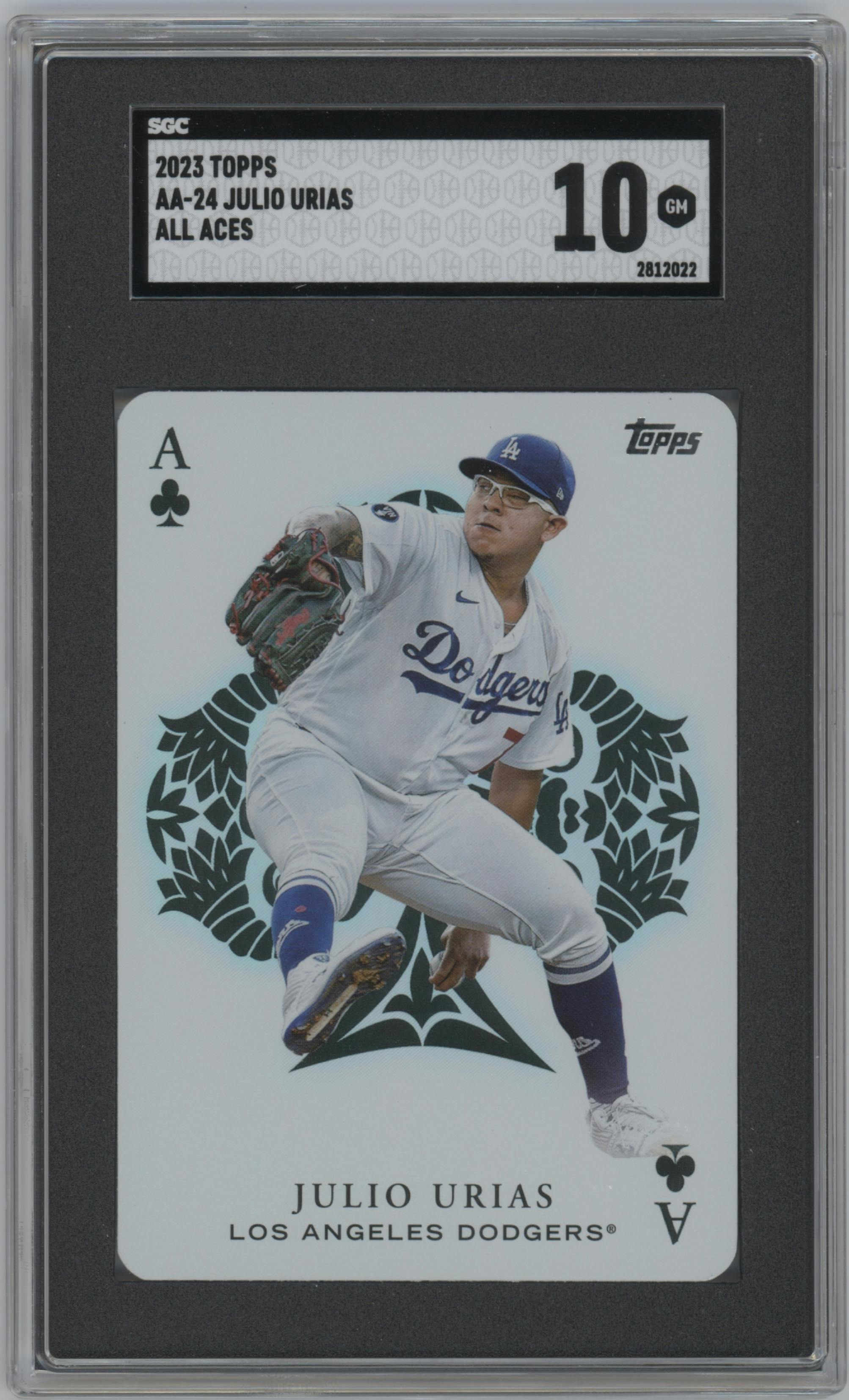 Julio Urías from the 2023 Topps Series 1 set graded by SGC and given an overall grade of 10.