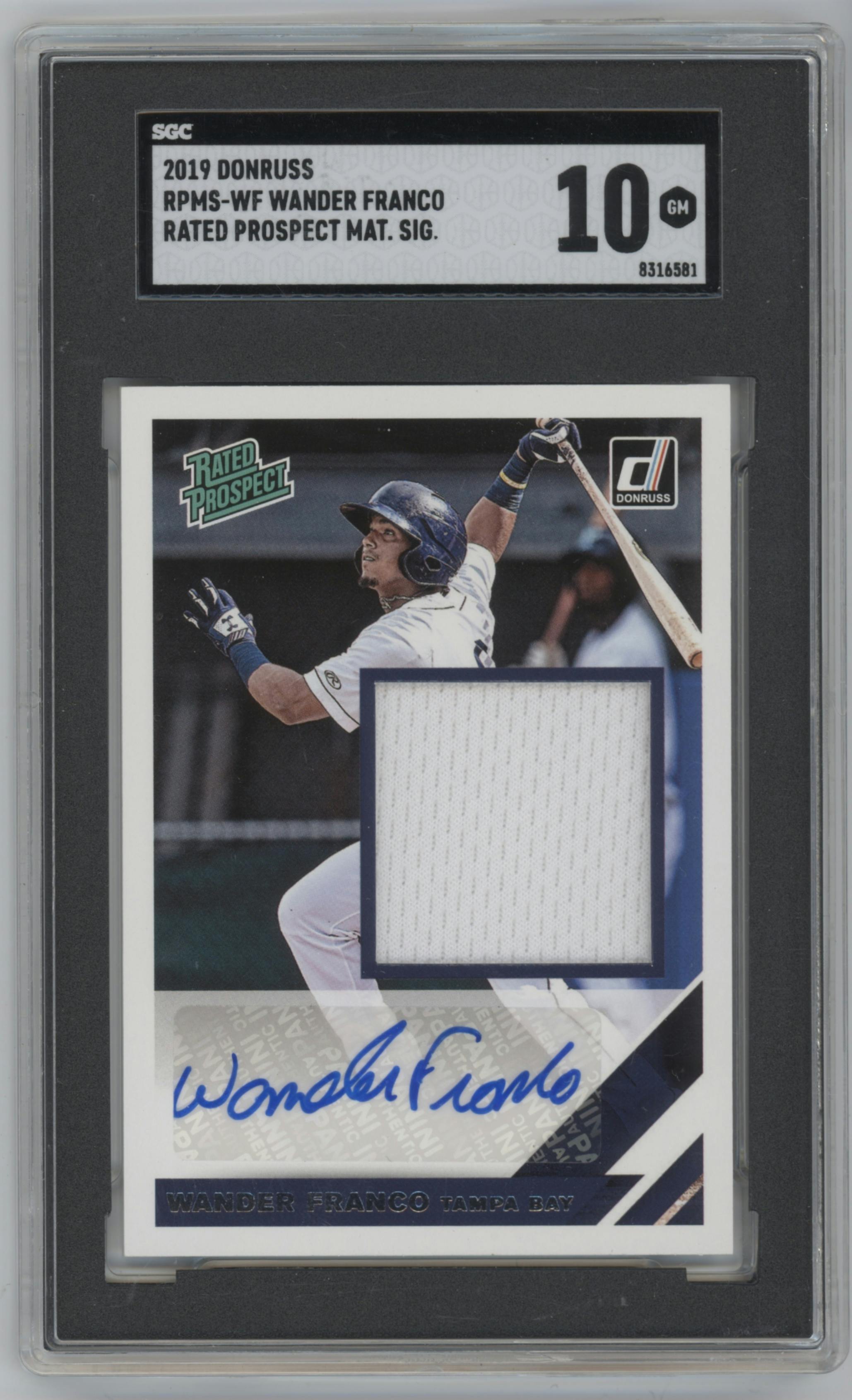 Wander Franco from the 2019 Donruss set graded by SGC and given an overall grade of 10.