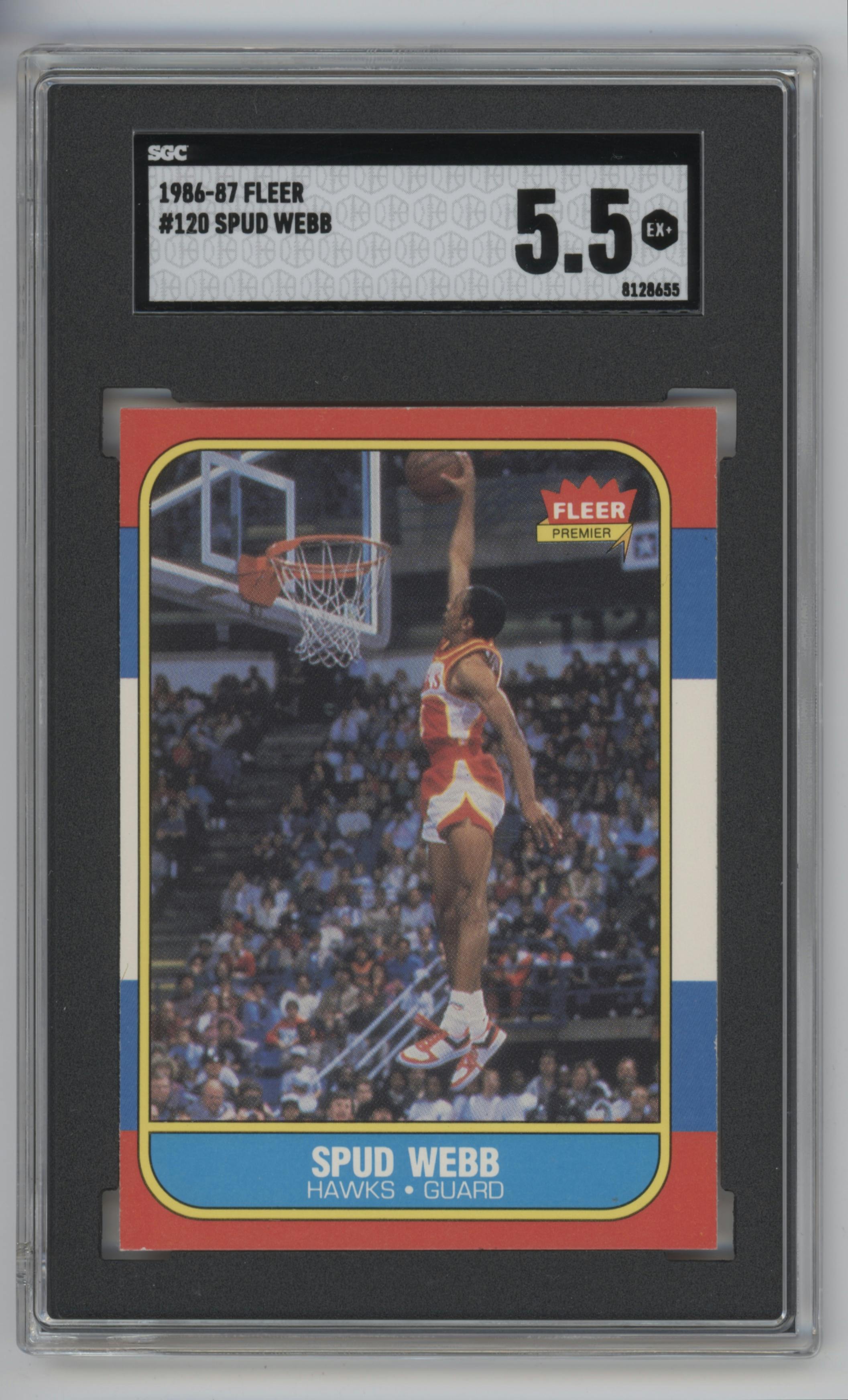 Spud Webb from the 1986-87 Fleer set graded by SGC and given an overall grade of 5.5.