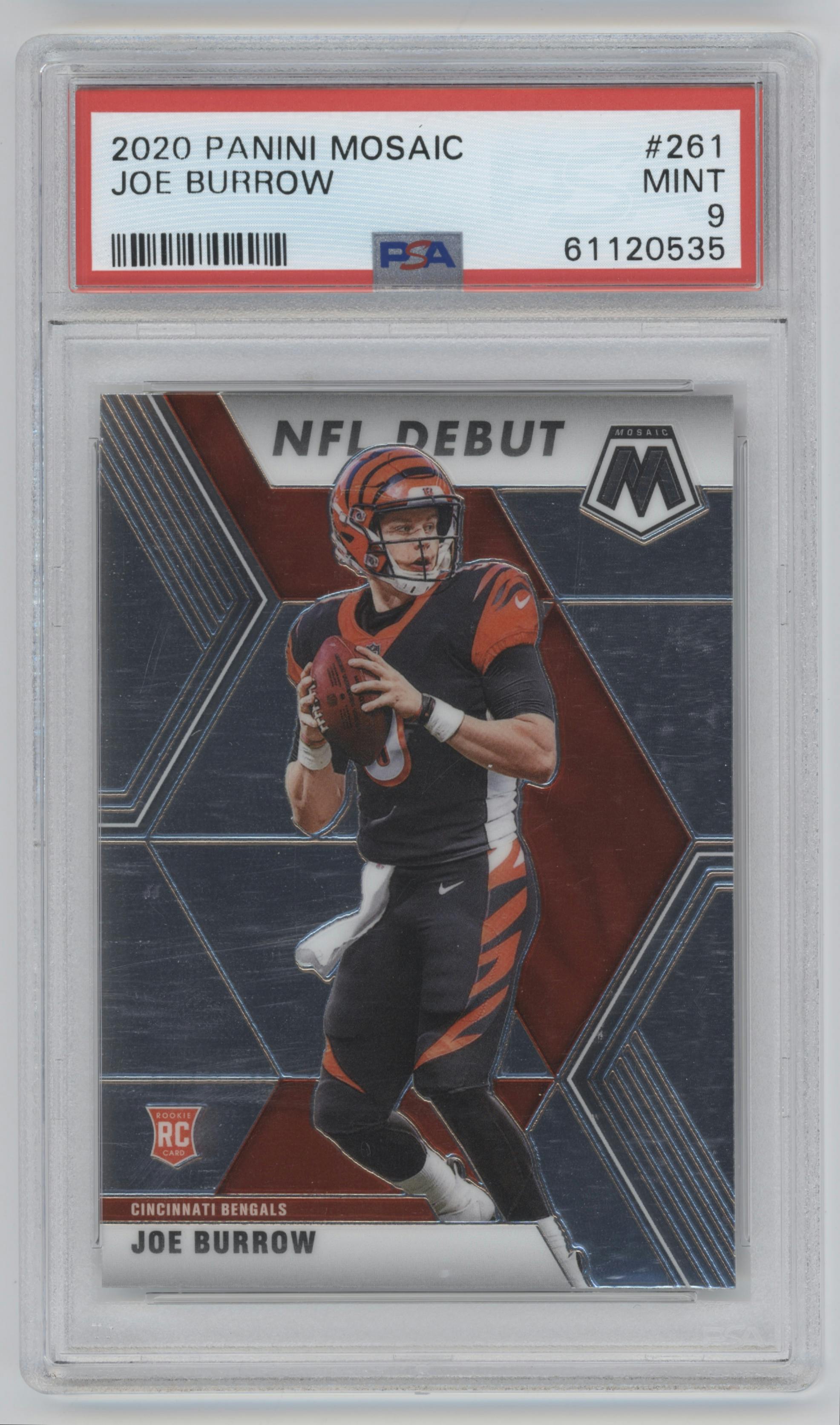 Joe Burrow from the 2020 Panini Mosaic set graded by PSA and given an overall grade of 9.