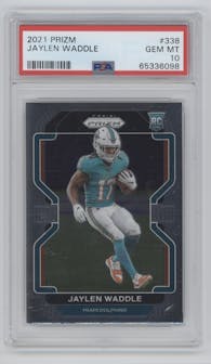 Jaylen Waddle from the 2021 Panini Prizm set graded by PSA and given an overall grade of 10.
