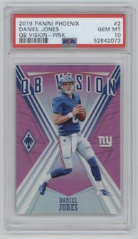 Daniel Jones from the 2019 Panini Phoenix set featuring a Pink parallel graded by PSA and given an overall grade of 10.