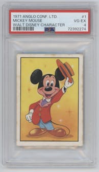 Mickey Mouse from the 1971 Anglo Confectionery Ltd. Walt Disney Character set graded by PSA and given an overall grade of 4.