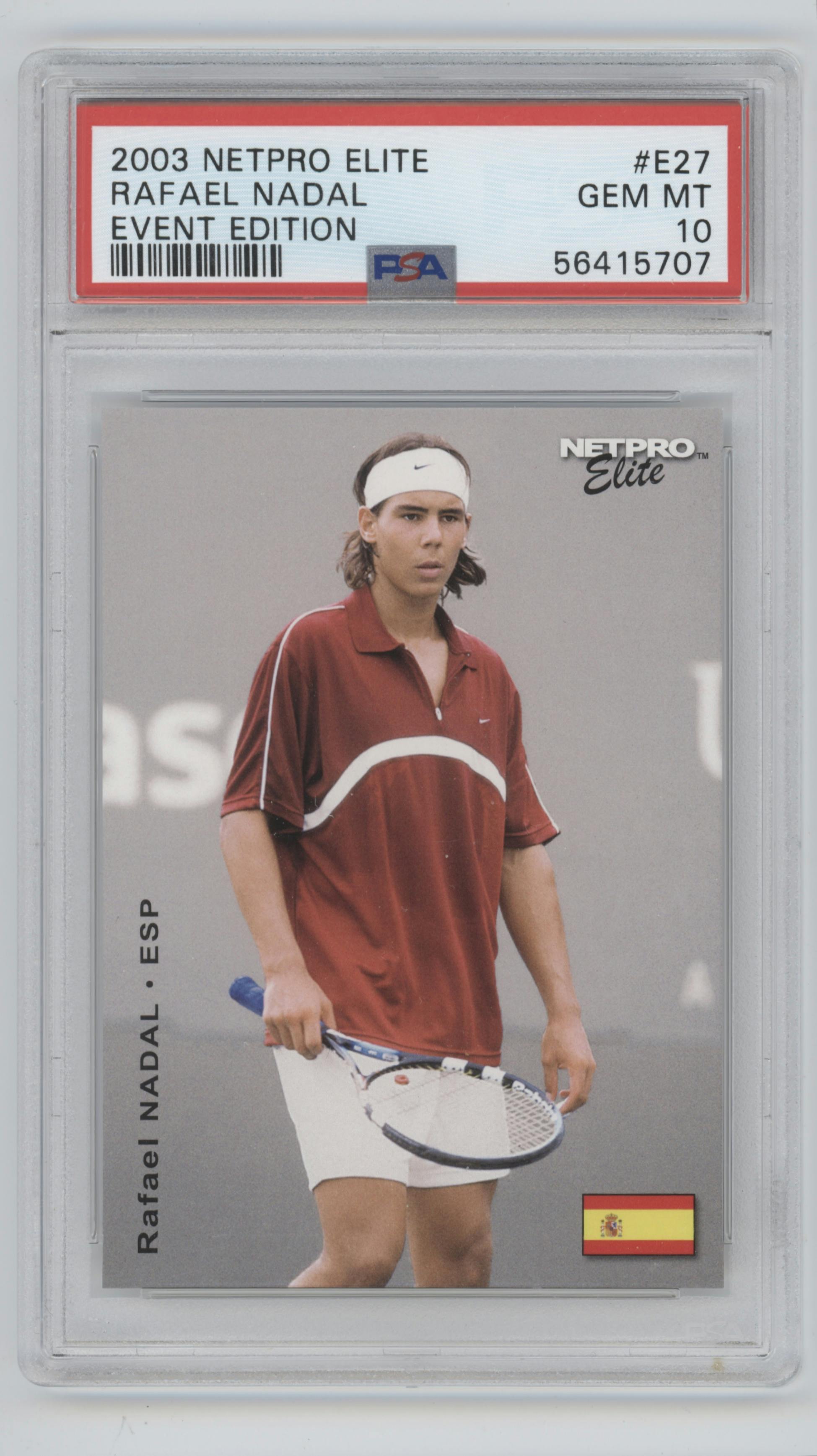 Rafael Nadal from the 2003 Netpro set graded by PSA and given an overall grade of 10.