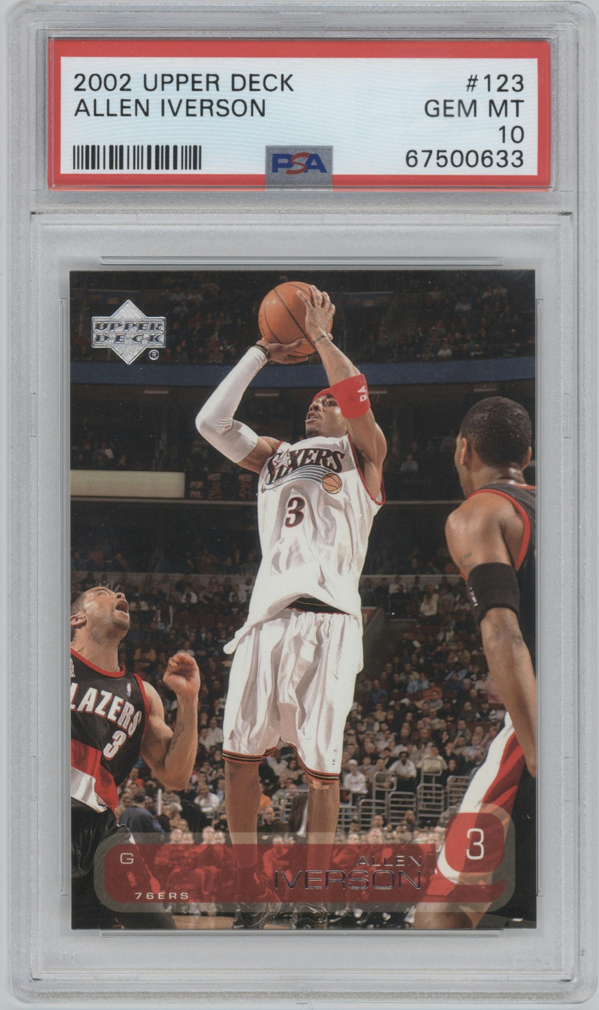 Allen Iverson from the 2002-03 Upper Deck  set graded by PSA and given an overall grade of 10.