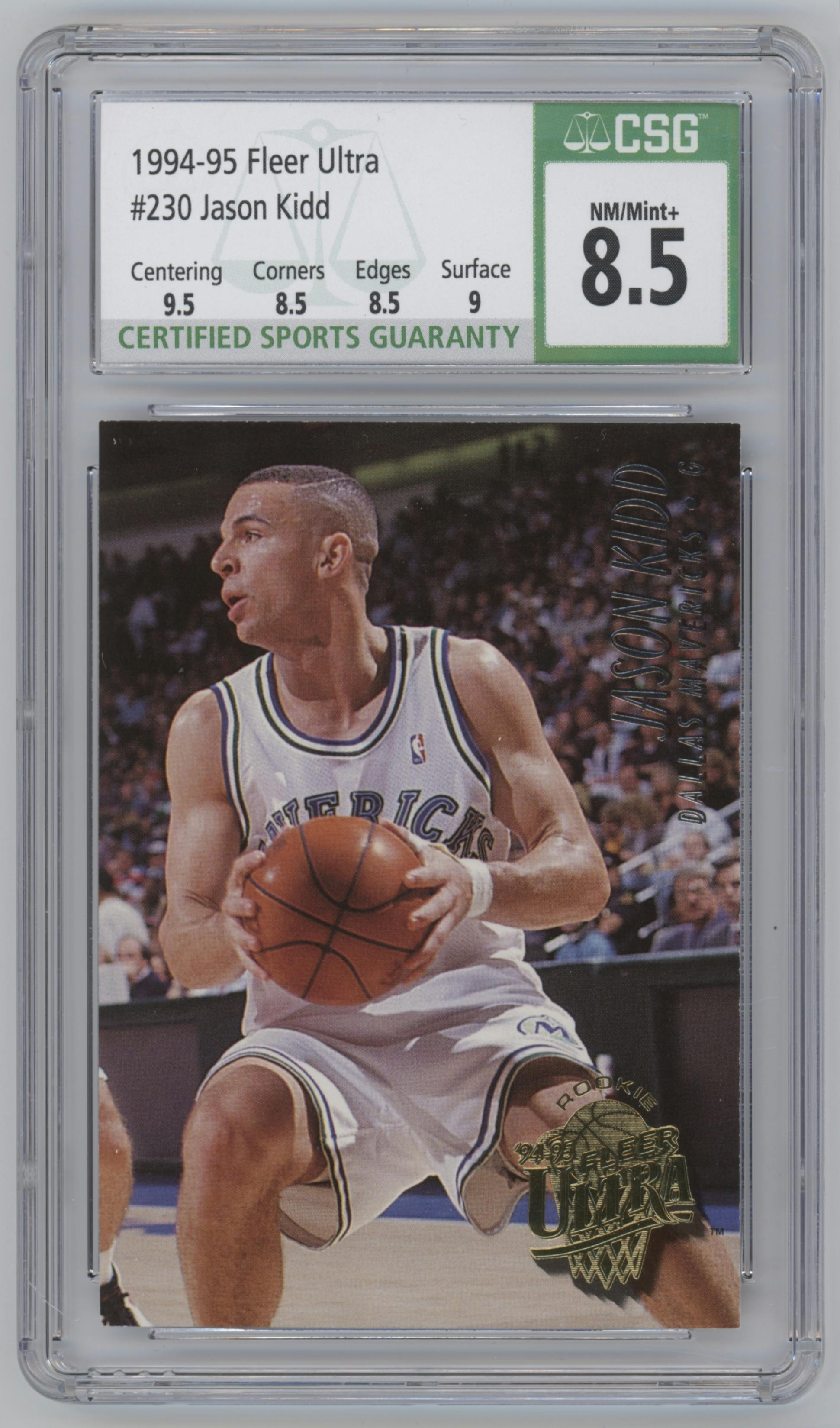 Jason Kidd from the 1994-95 Fleer Ultra set graded by CSG and given an overall grade of 8.5.