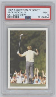 Jack Nicklaus from the 1987 BBC A Question of Sport UK set featuring a Variation parallel graded by PSA and given an overall grade of 9.