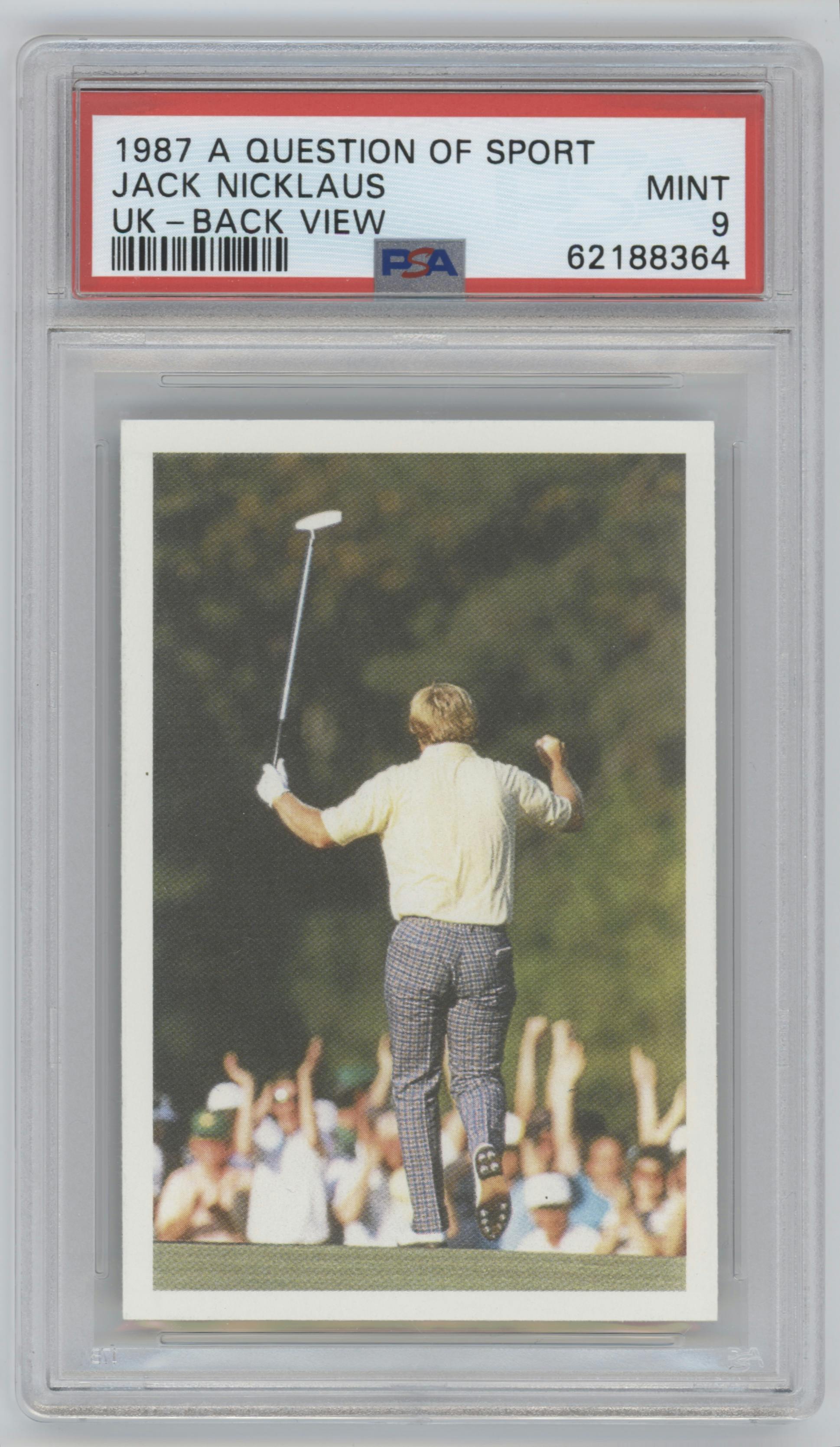 Jack Nicklaus from the 1987 BBC A Question of Sport UK set featuring a Variation parallel graded by PSA and given an overall grade of 9.