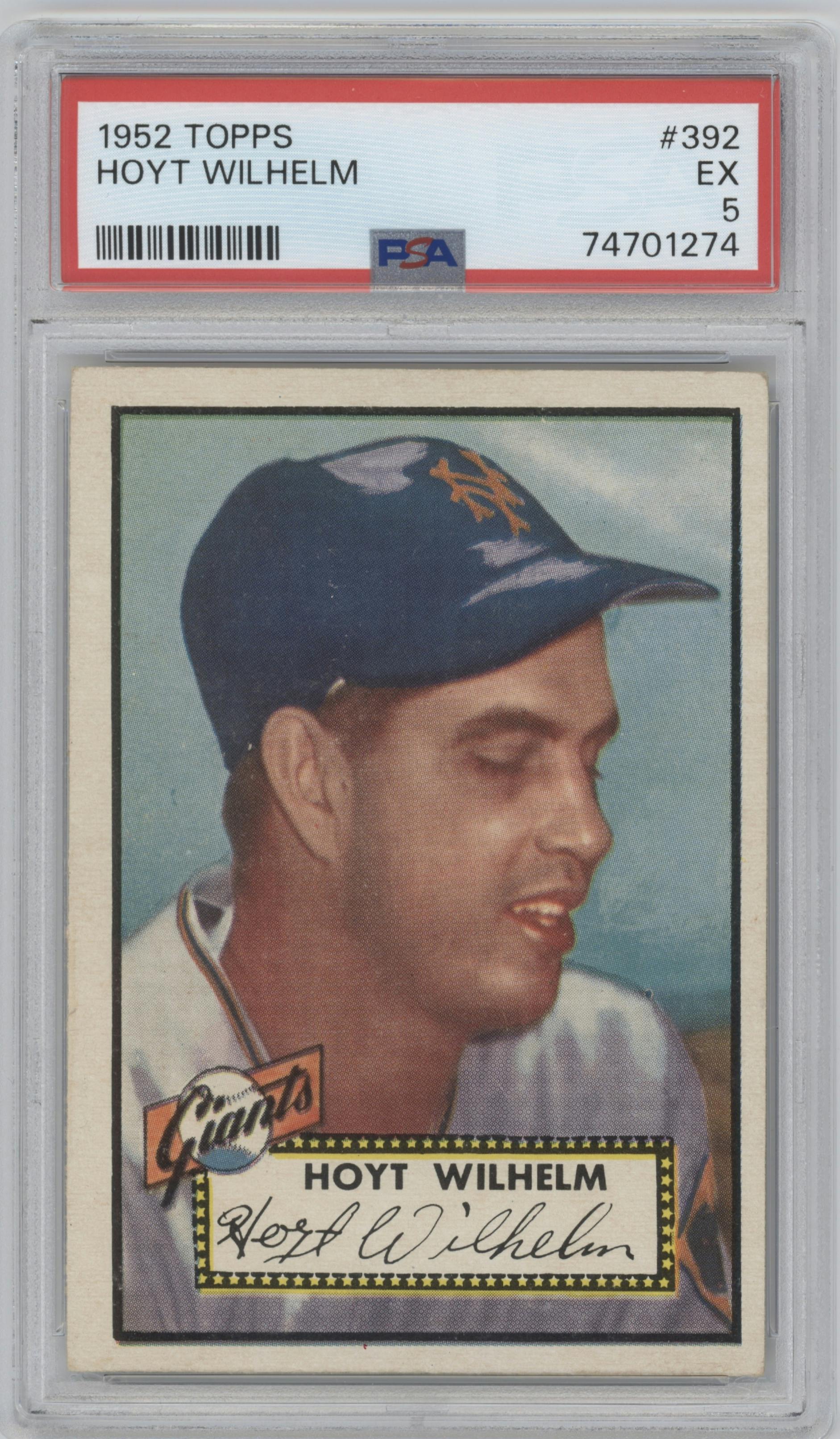 Hoyt Wilhelm from the 1952 Topps set graded by PSA and given an overall grade of 5.