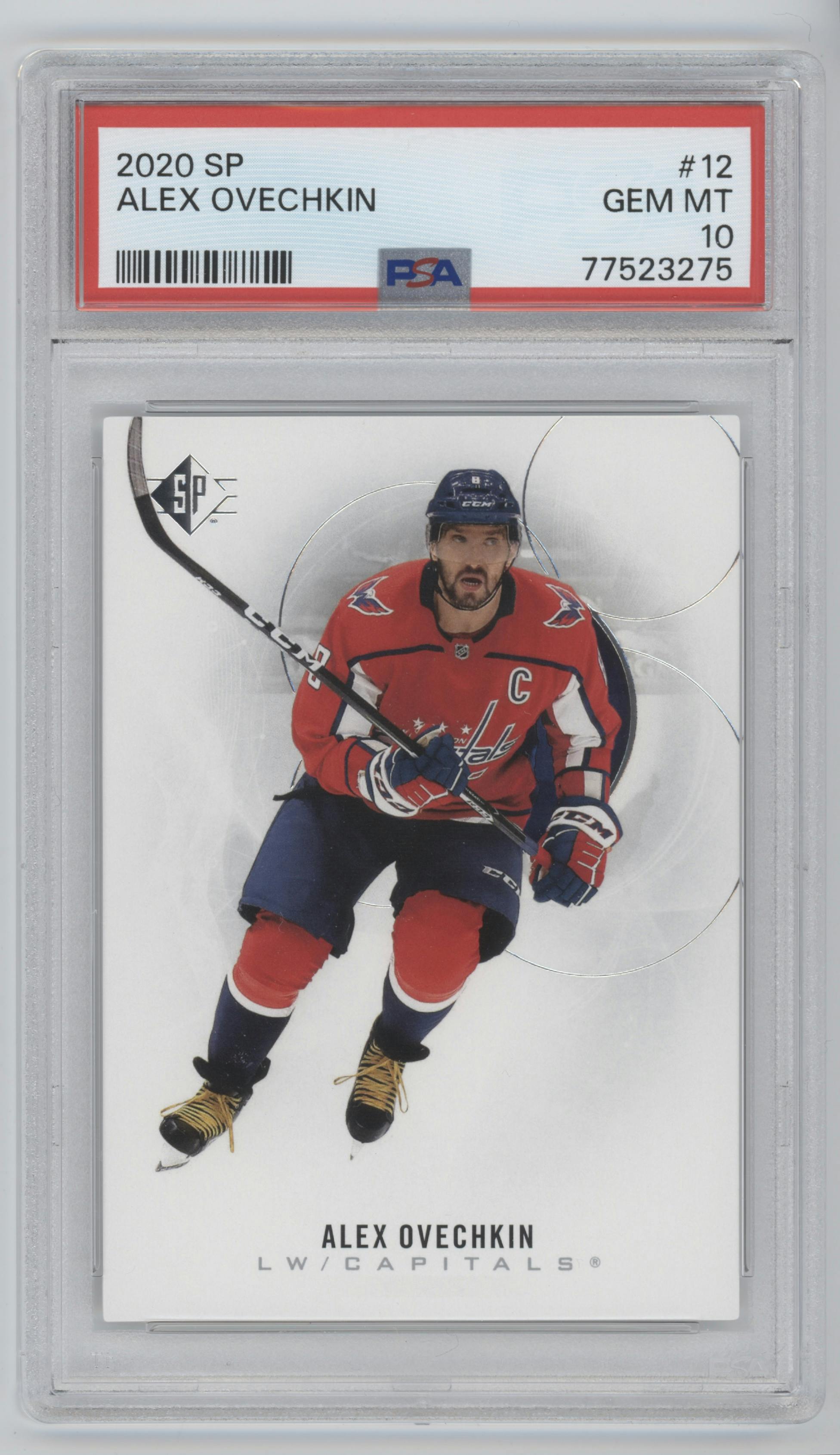 Alex Ovechkin from the 2020-21 SP Authentic set graded by PSA and given an overall grade of 10.