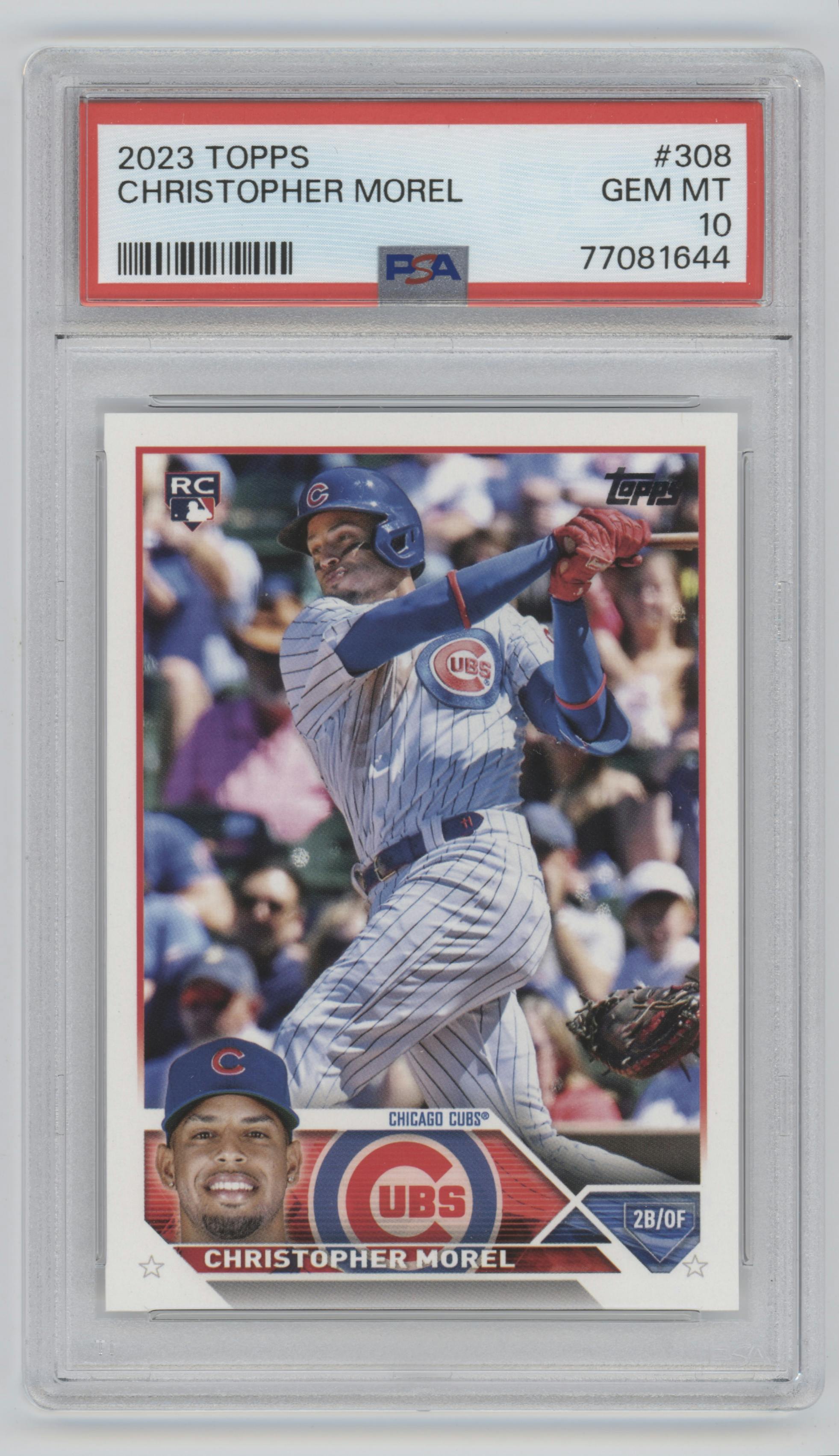 Christopher Morel from the 2023 Topps  set graded by PSA and given an overall grade of 10.