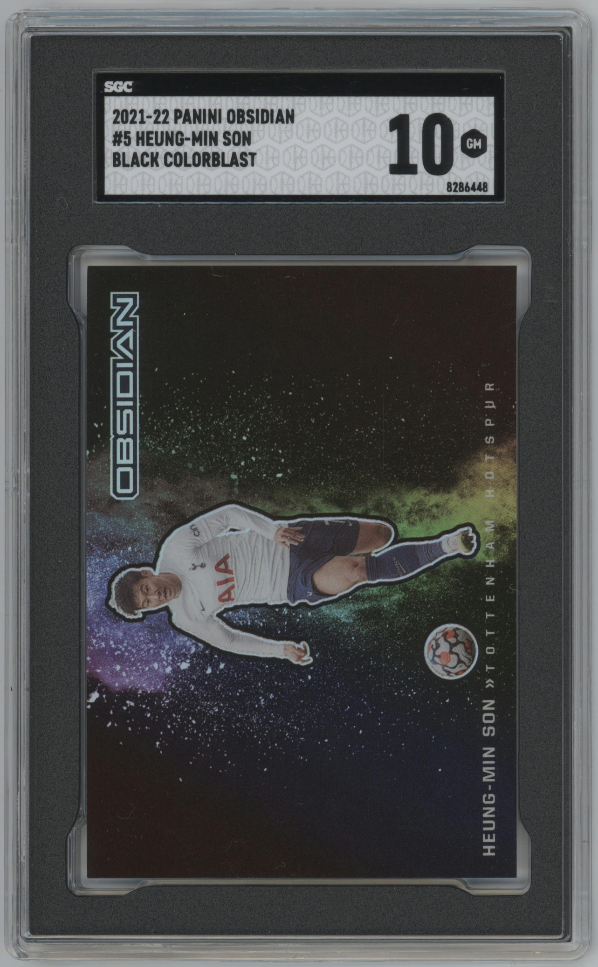Heung-Min Son from the 2021-22 Panini Obsidian set graded by SGC and given an overall grade of 10.