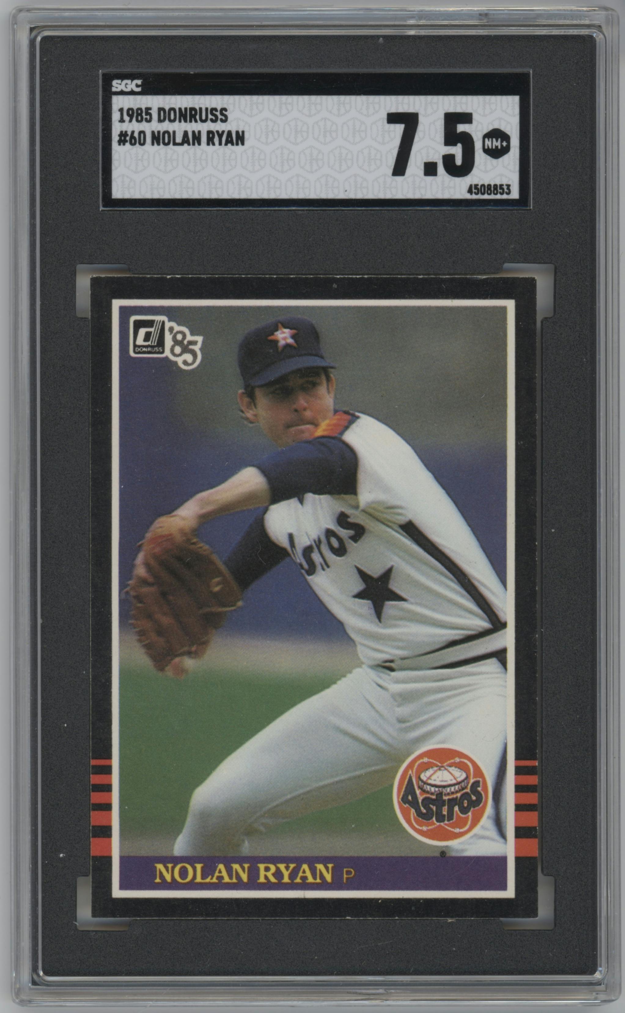 Nolan Ryan from the 1985 Donruss set graded by SGC and given an overall grade of 7.5.
