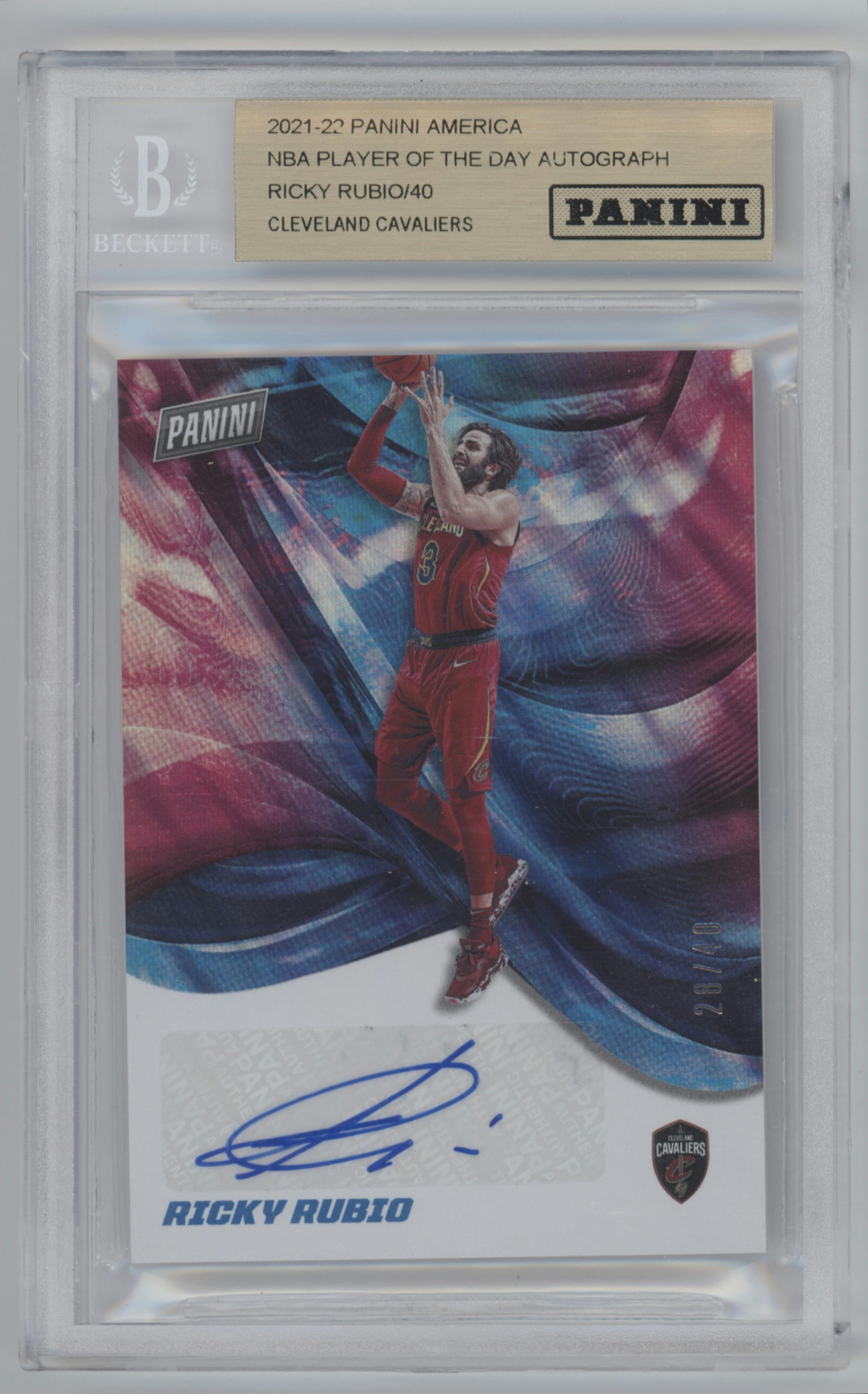 Ricky Rubio from the 2021-22 Panini Player of the Day set graded by Beckett.