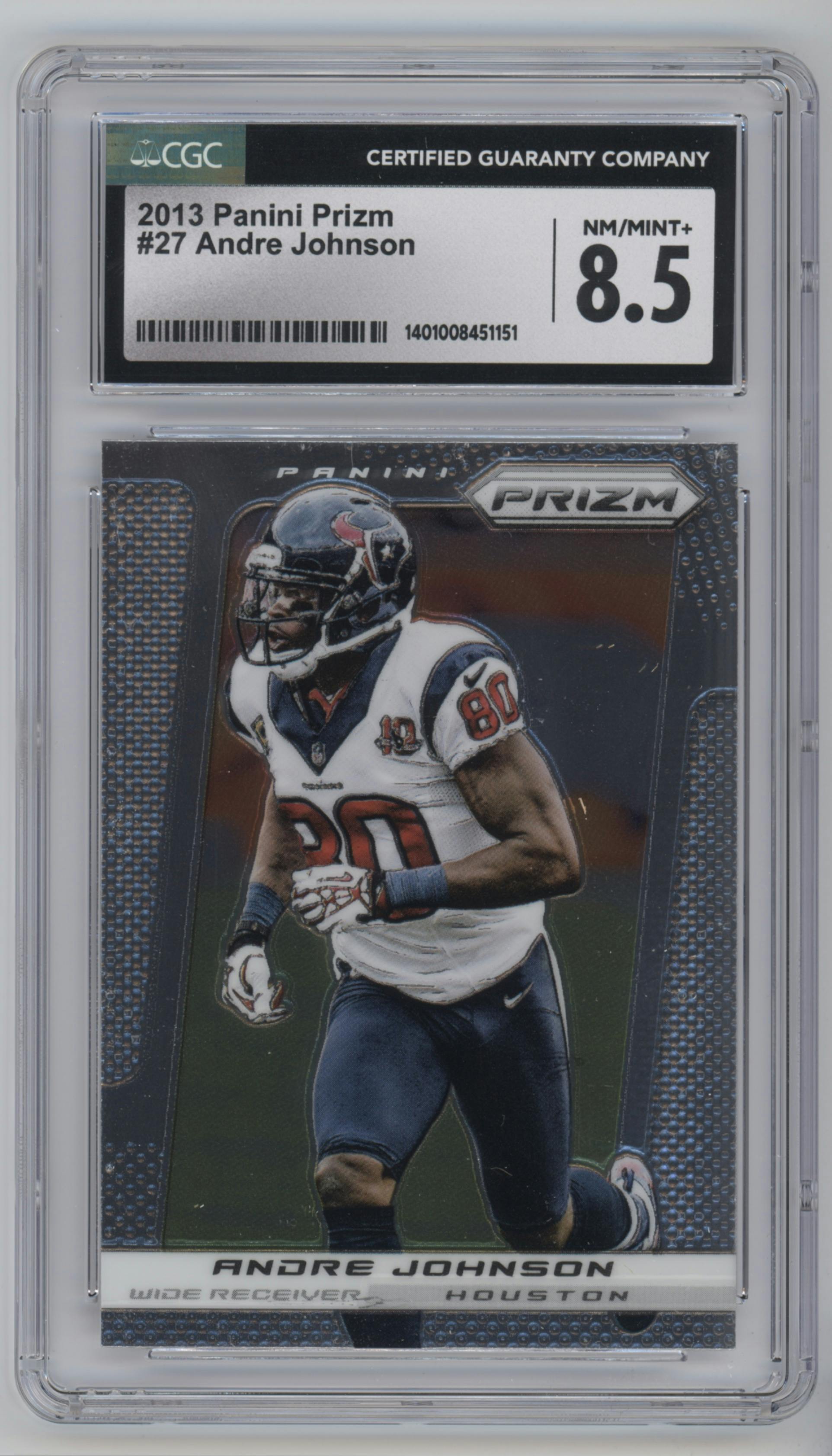 Andre Johnson from the 2013 Panini Prizm set graded by CSG and given an overall grade of 8.5.