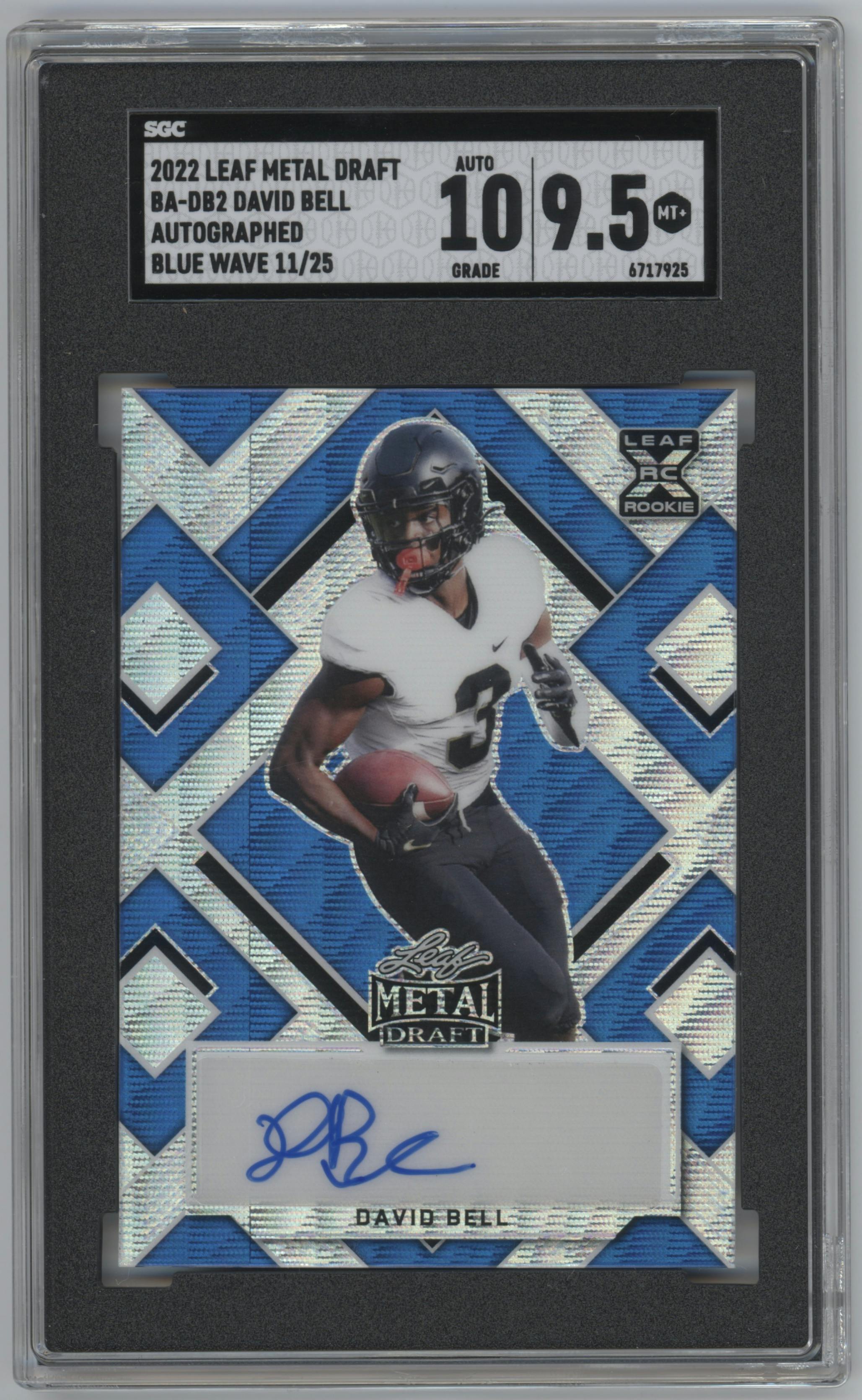 David Bell from the 2022 Leaf Metal Draft set featuring a Blue Wave parallel graded by SGC and given an overall grade of 9.5.