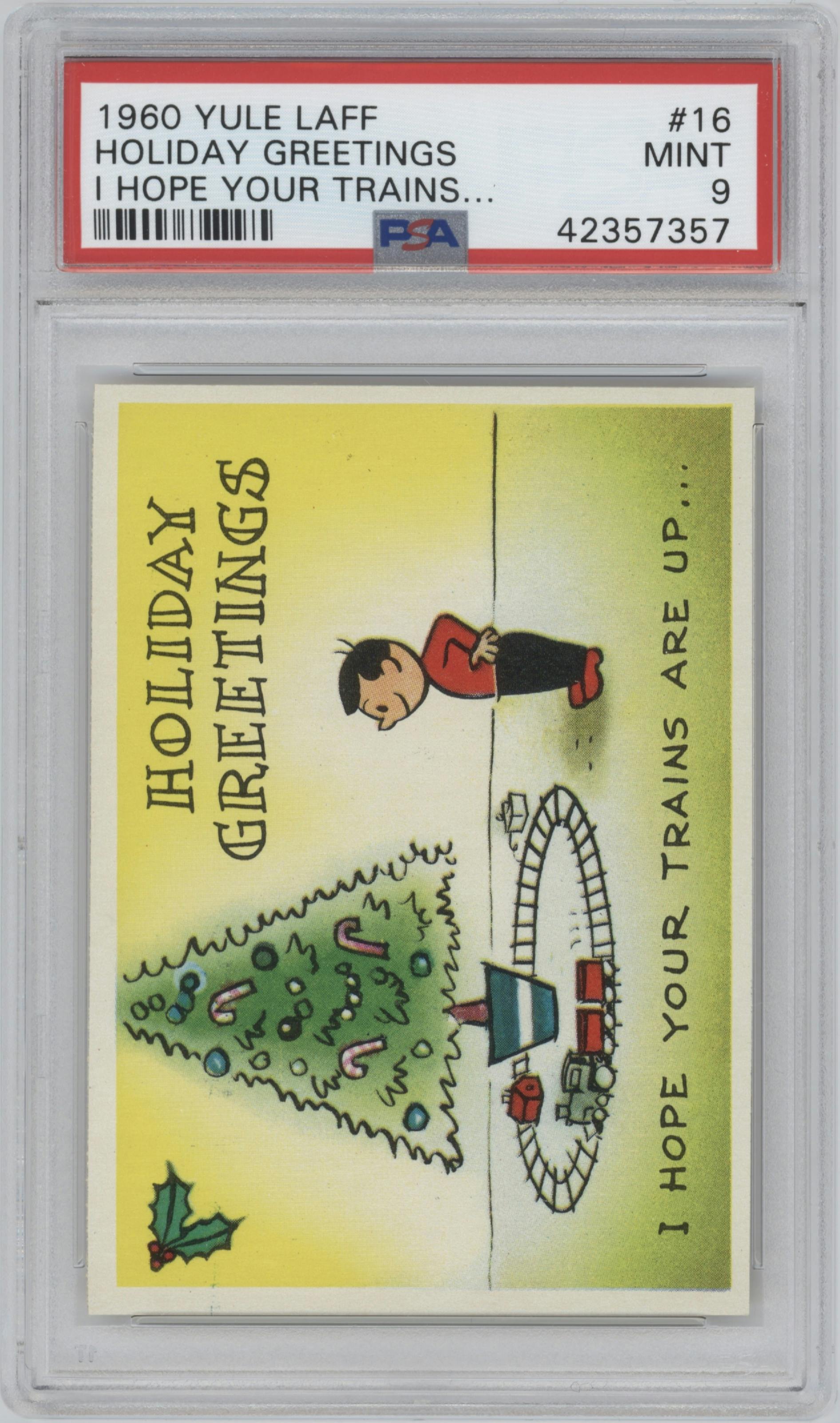 I Hope Your Trains Are Up from the 1960 Fleer Yule Laff set graded by PSA and given an overall grade of 9.