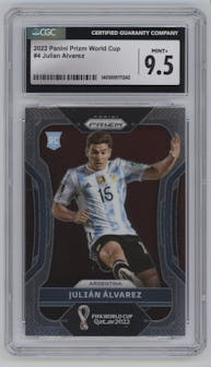 Julian Alvarez from the 2022 Panini Prizm FIFA WC Qatar set graded by CSG and given an overall grade of 9.5.