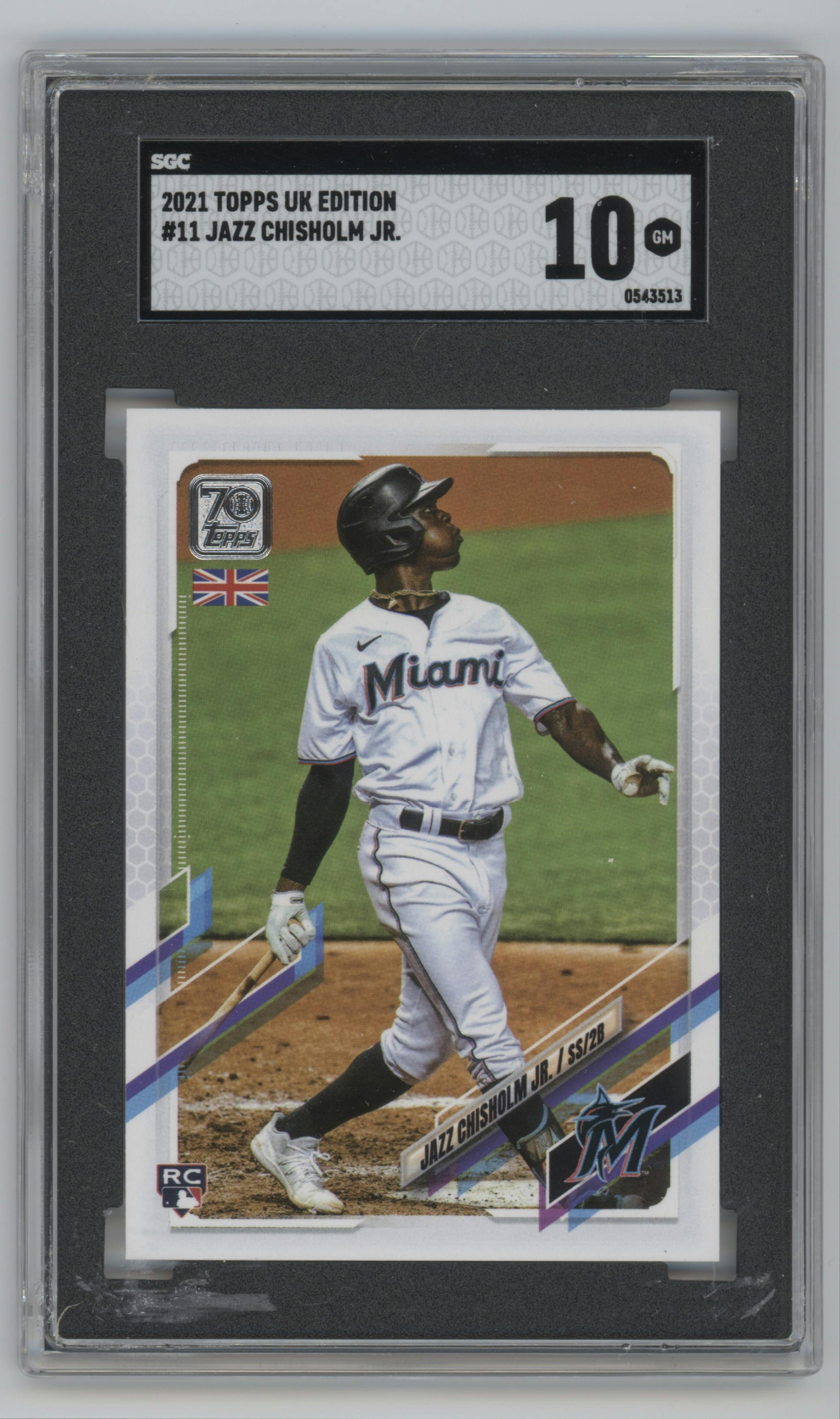 Jazz Chisholm Jr. from the 2021 Topps Baseball UK Edition set graded by SGC and given an overall grade of 10.