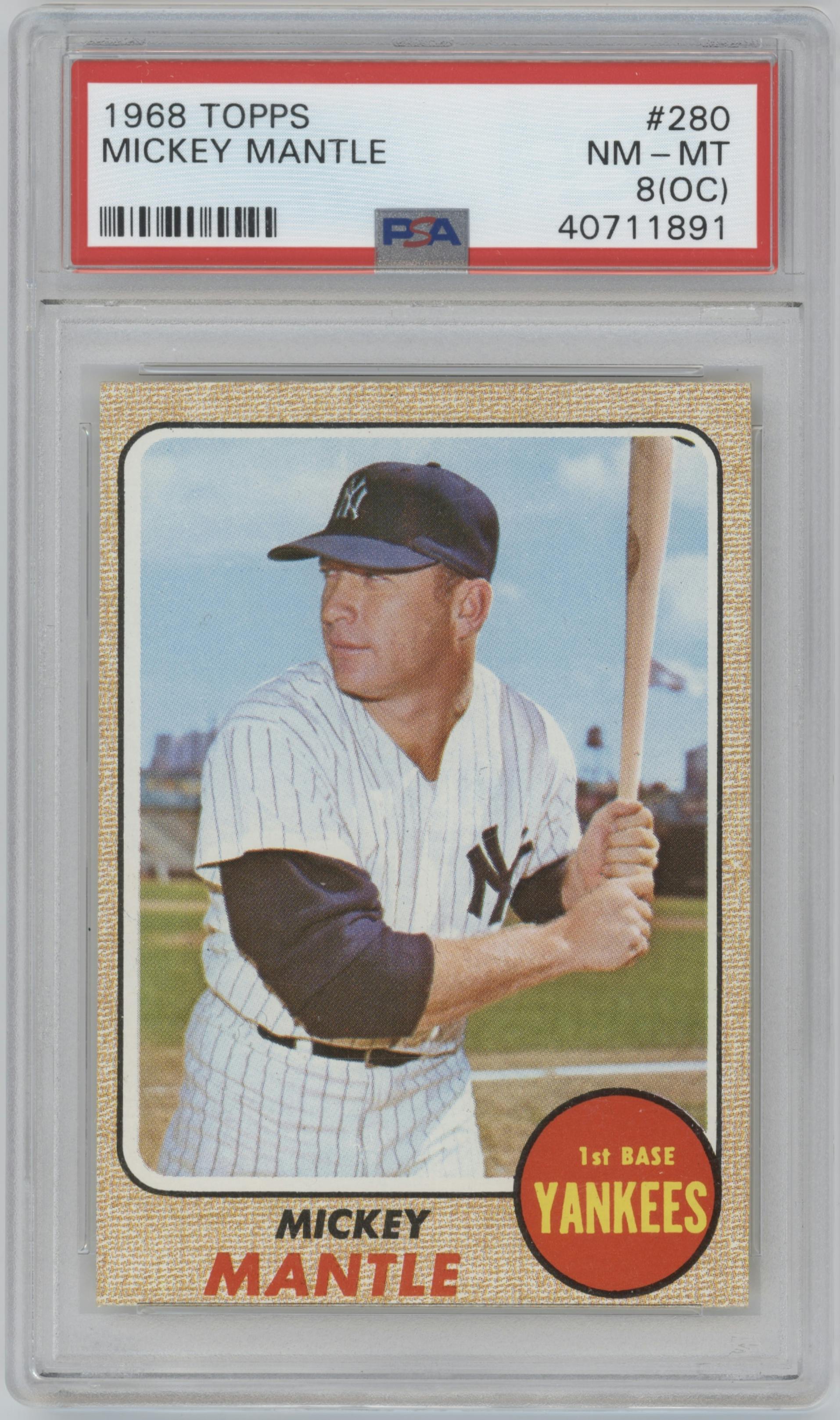 Mickey Mantle  from the 1968 Topps set graded by PSA and given an overall grade of 8.