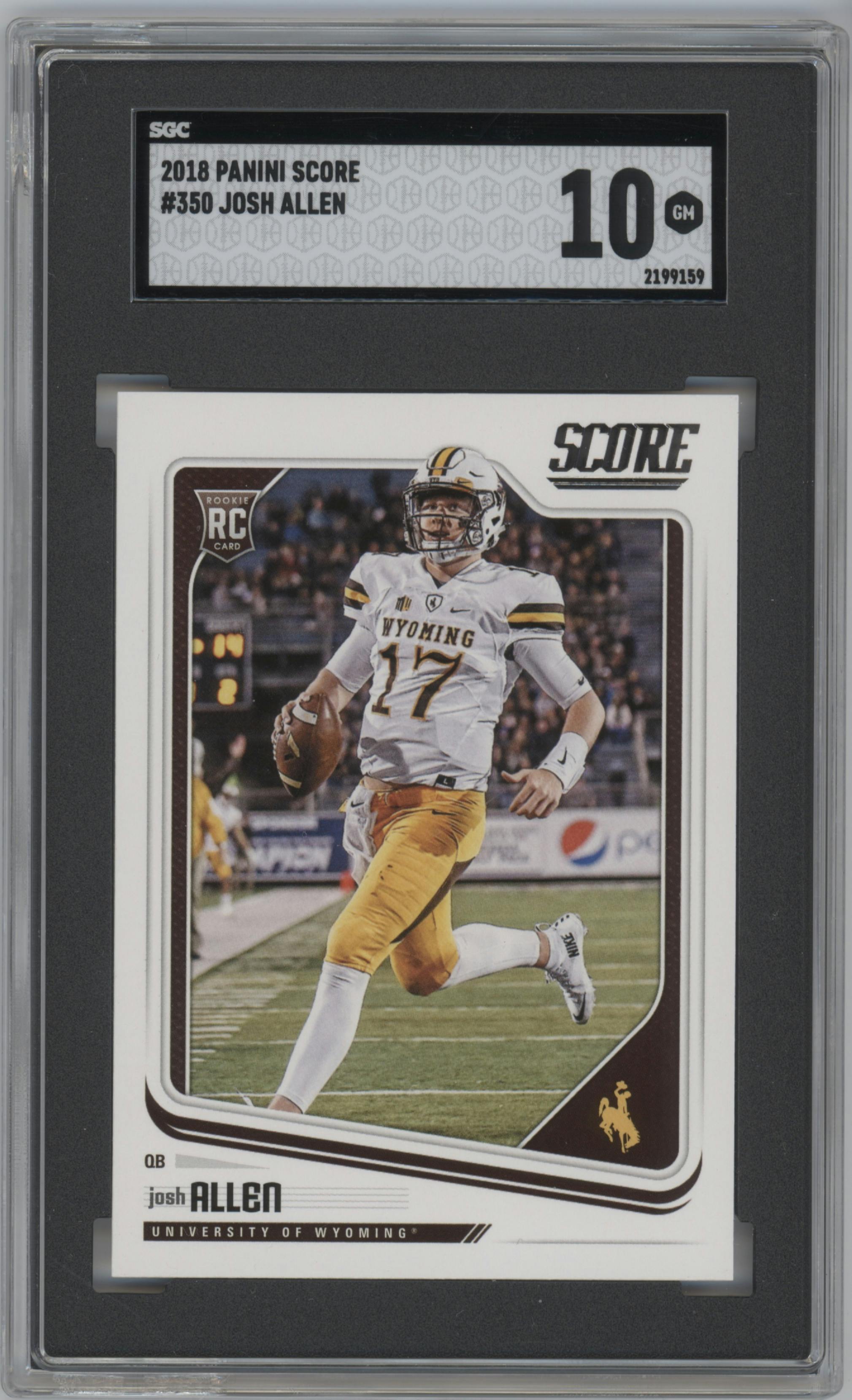 Josh Allen from the 2018 Panini Score set graded by SGC and given an overall grade of 10.