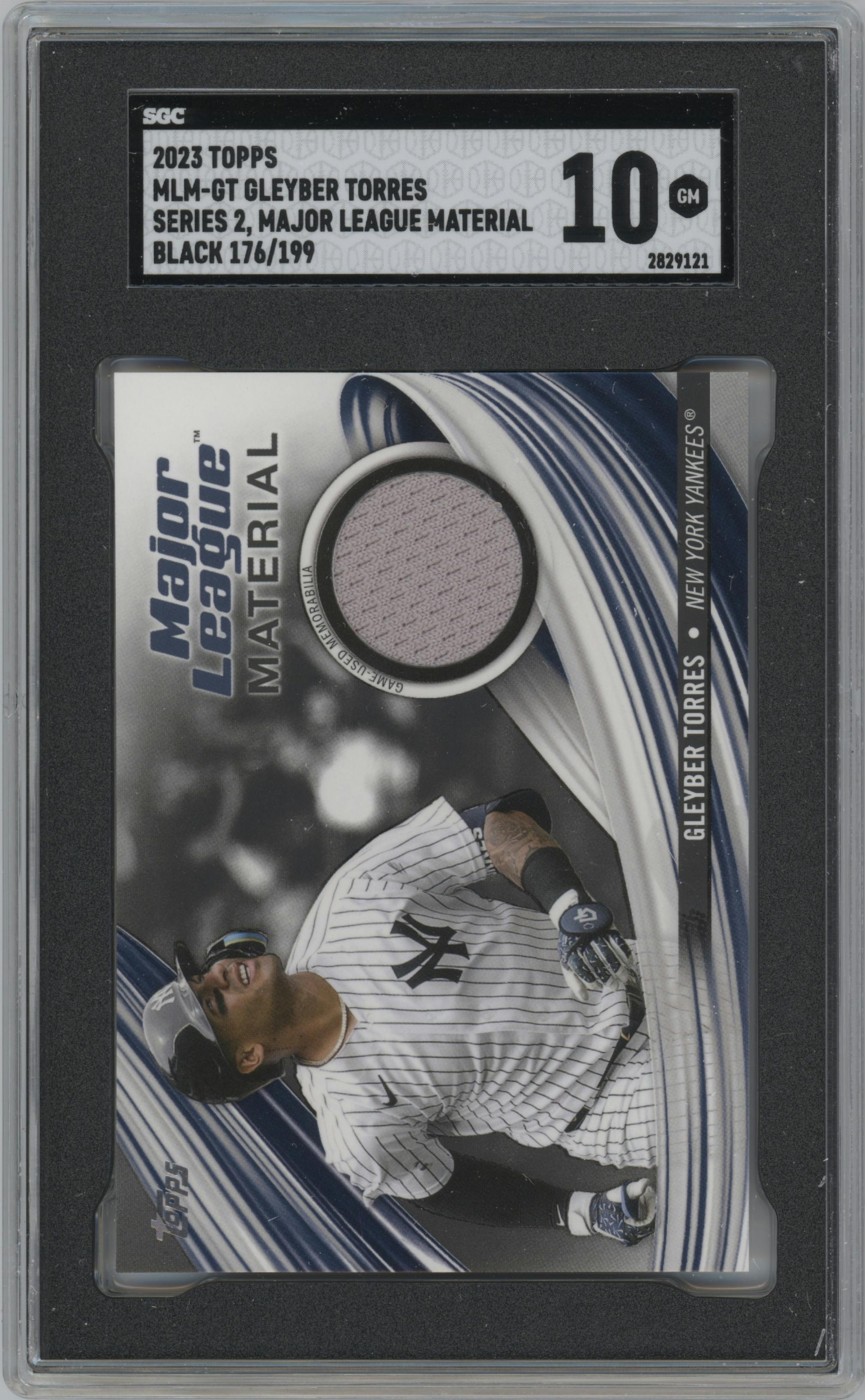 Gleyber Torres from the 2023 Topps Series 2 set featuring a Black parallel graded by SGC and given an overall grade of 10.