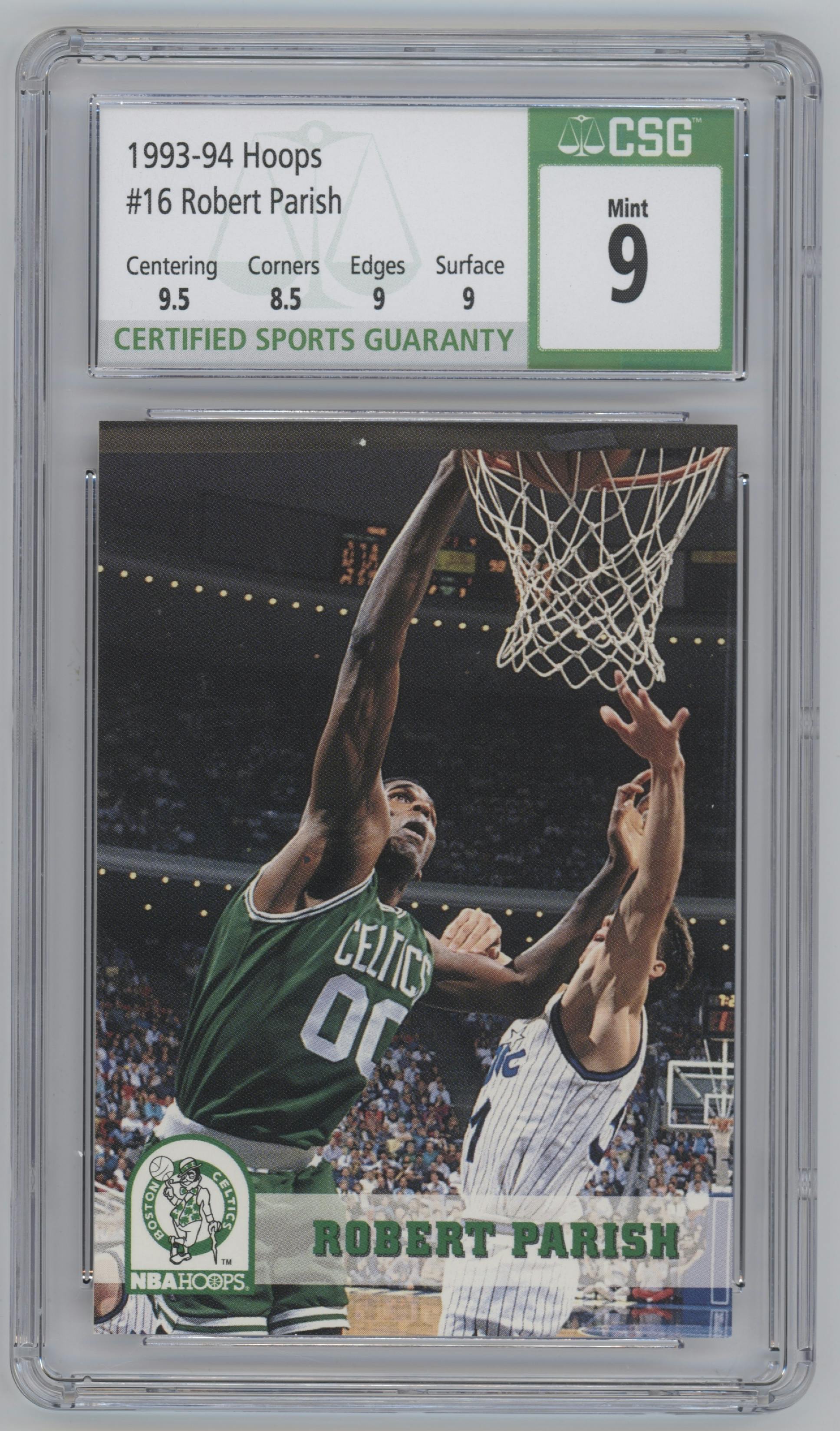 Robert Parish from the 1993-94 NBA Hoops  set graded by CSG and given an overall grade of 9.
