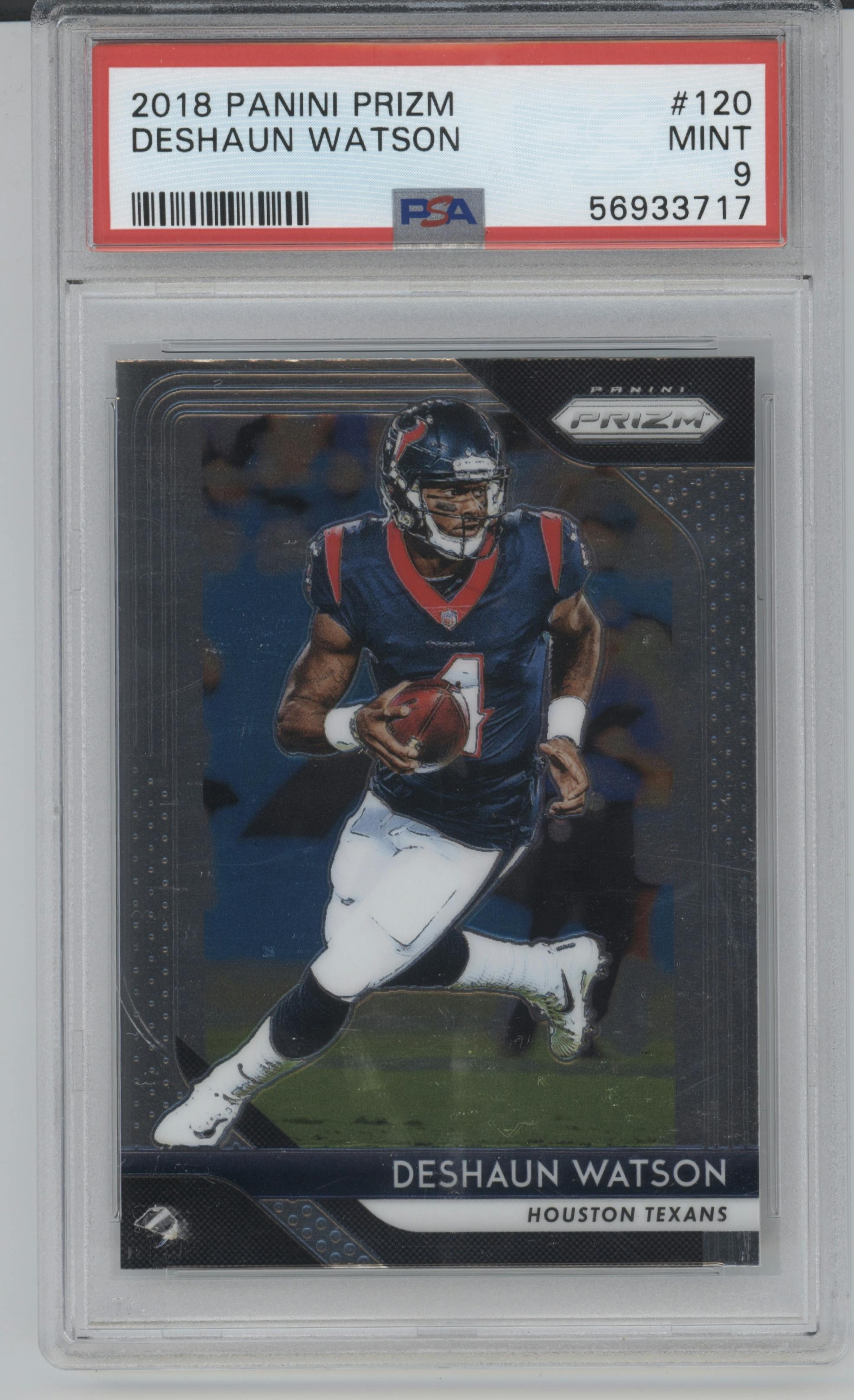 Deshaun Watson from the 2018 Panini Prizm set graded by PSA and given an overall grade of 9.