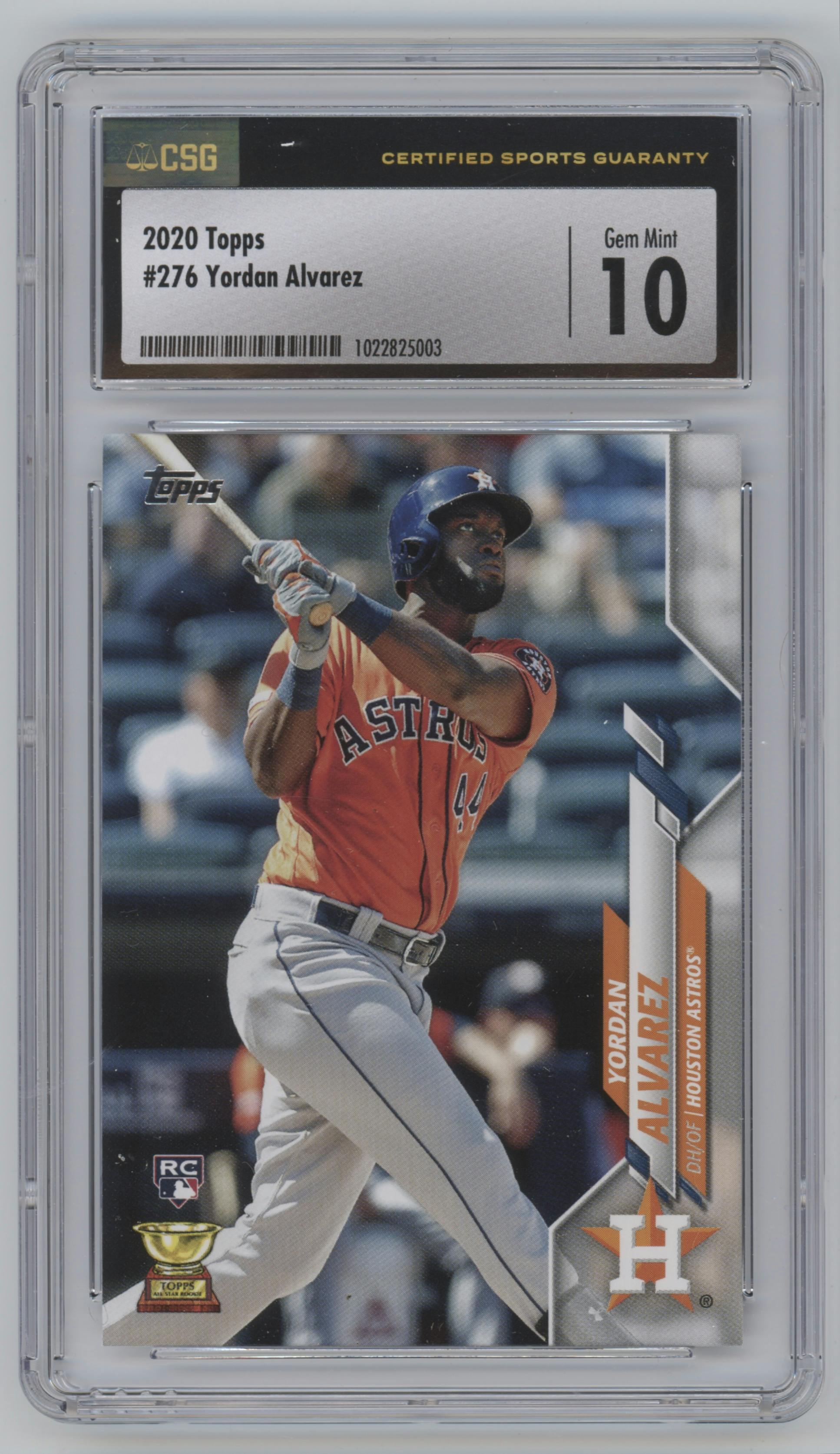 Yordan Alvarez from the 2020 Topps Series 1 set graded by CSG and given an overall grade of 10.