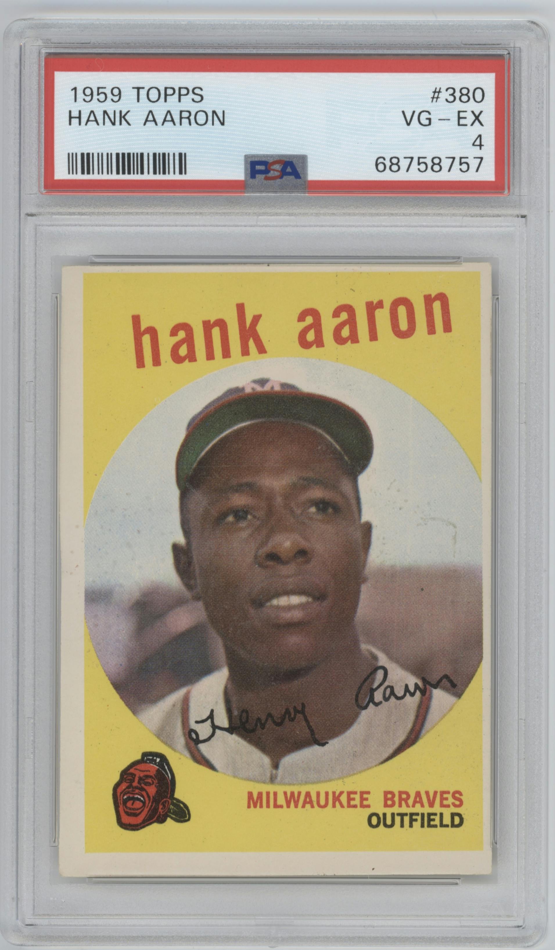 Hank Aaron from the 1959 Topps set graded by PSA and given an overall grade of 4.