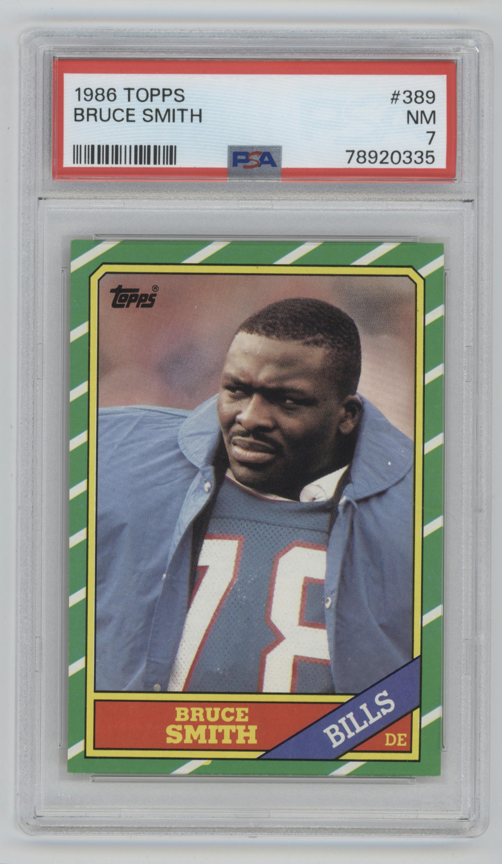 Bruce Smith from the 1986 Topps set graded by PSA and given an overall grade of 7.