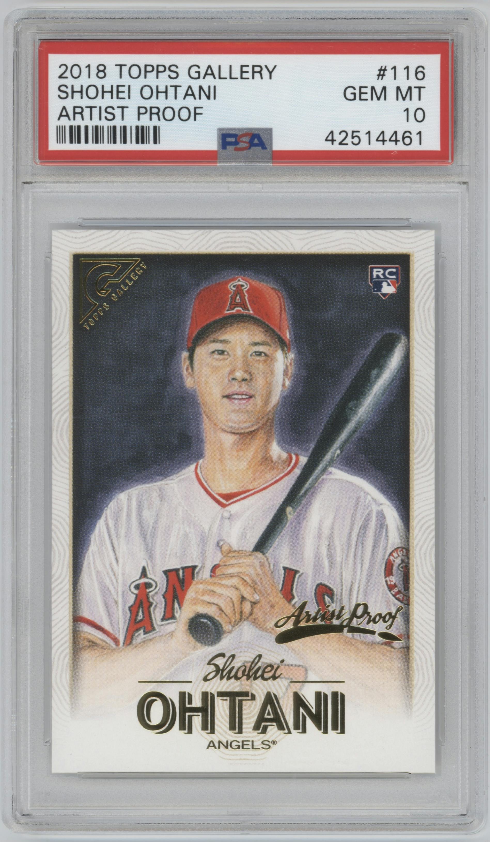 Shohei Ohtani from the 2018 Topps Gallery set featuring a Artist Proof parallel graded by PSA and given an overall grade of 10.