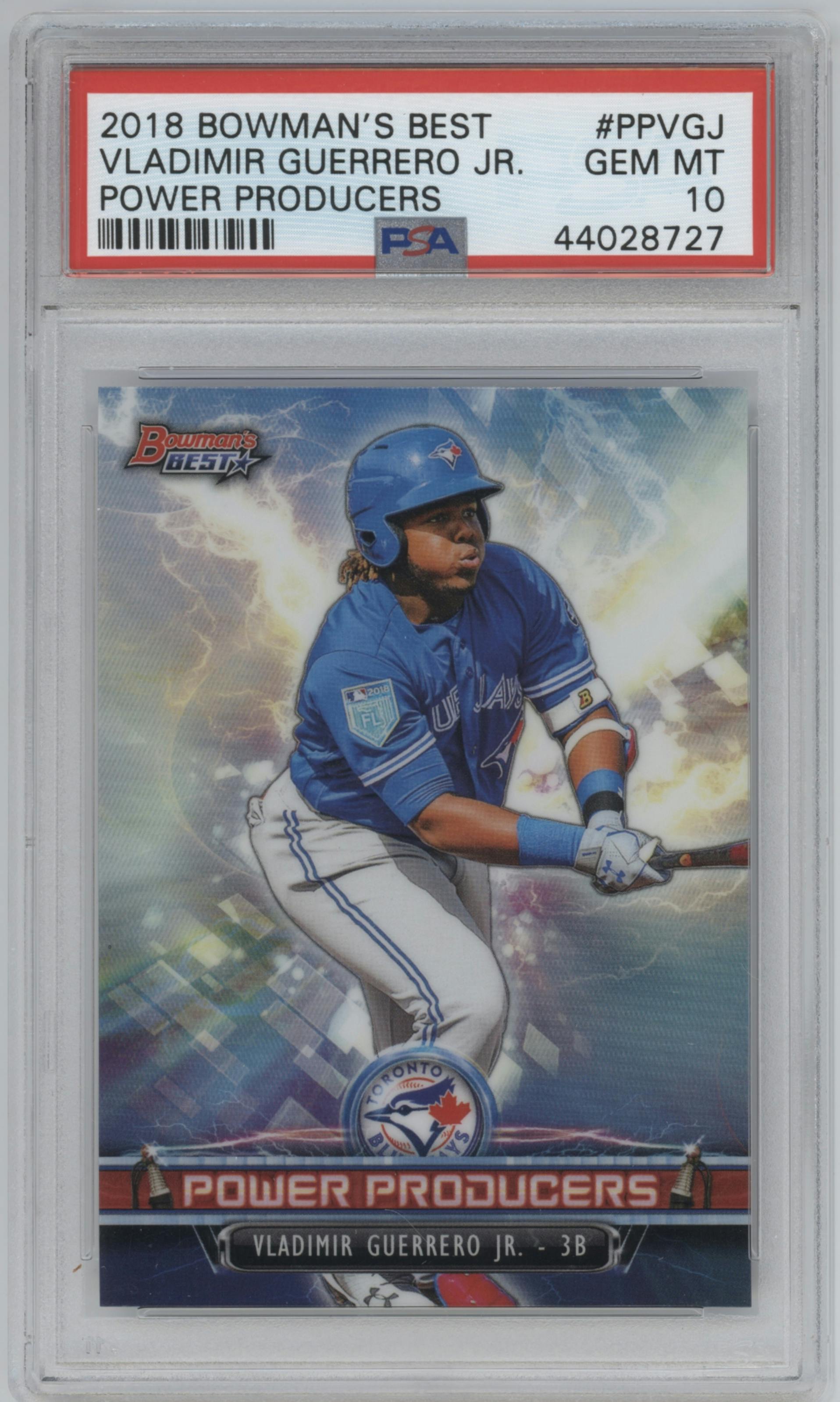 Vladimir Guerrero Jr. from the 2018 Bowman’s Best set graded by PSA and given an overall grade of 10.