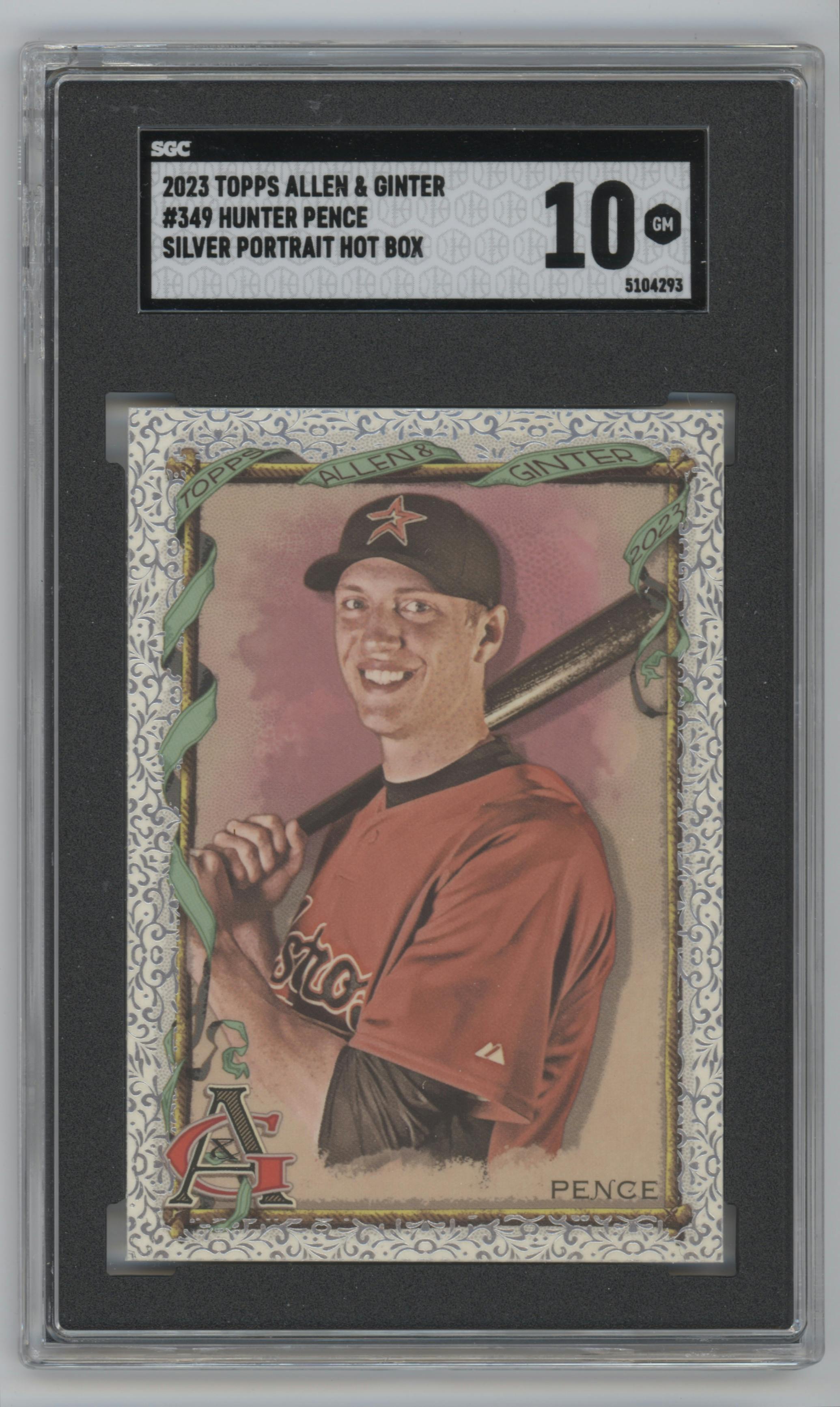 Hunter Pence from the 2023 Topps Allen & Ginter set featuring a Silver Portrait Hot Box parallel graded by SGC and given an overall grade of 10.