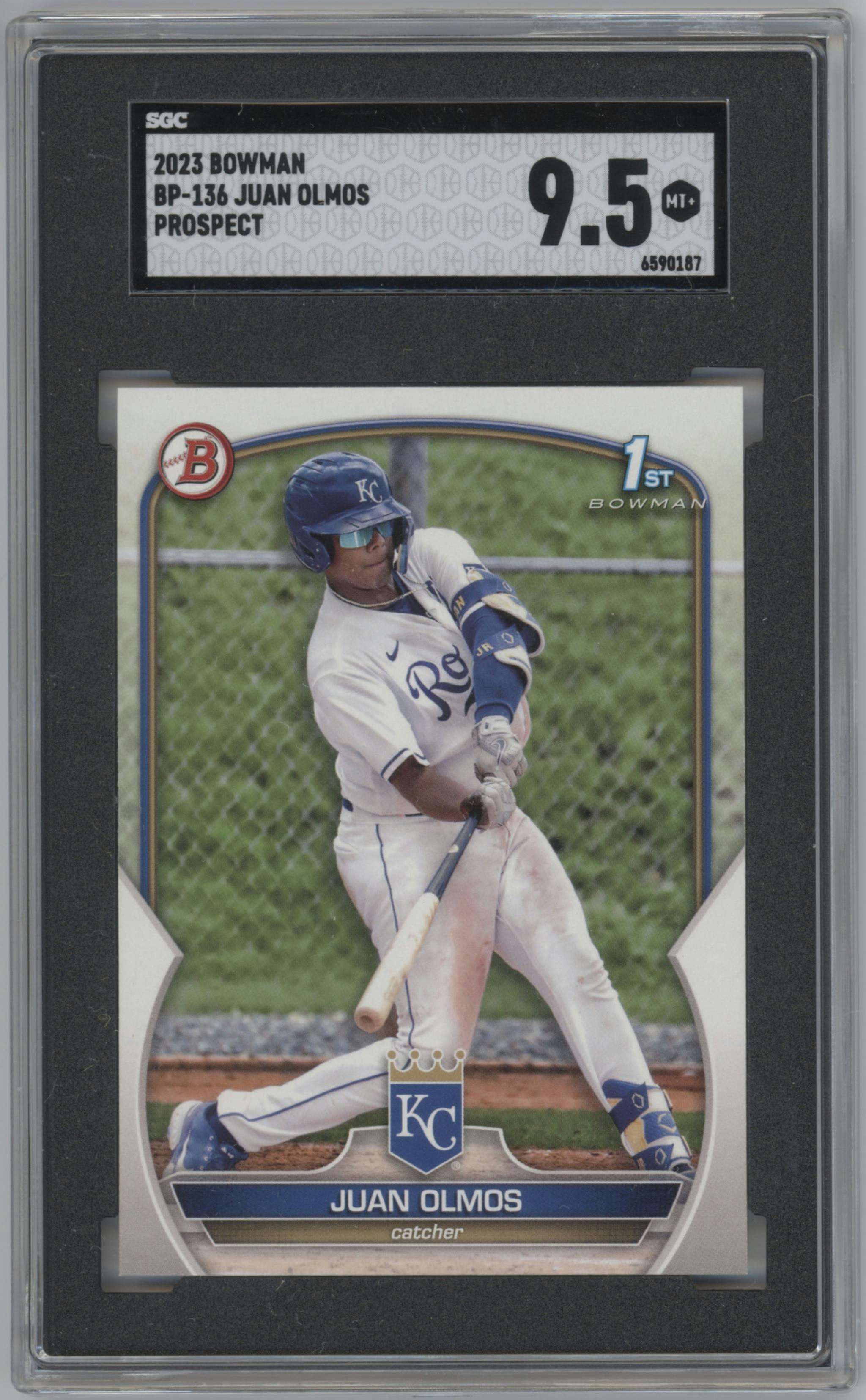 Juan Olmos from the 2023 Bowman  set graded by SGC and given an overall grade of 9.5.
