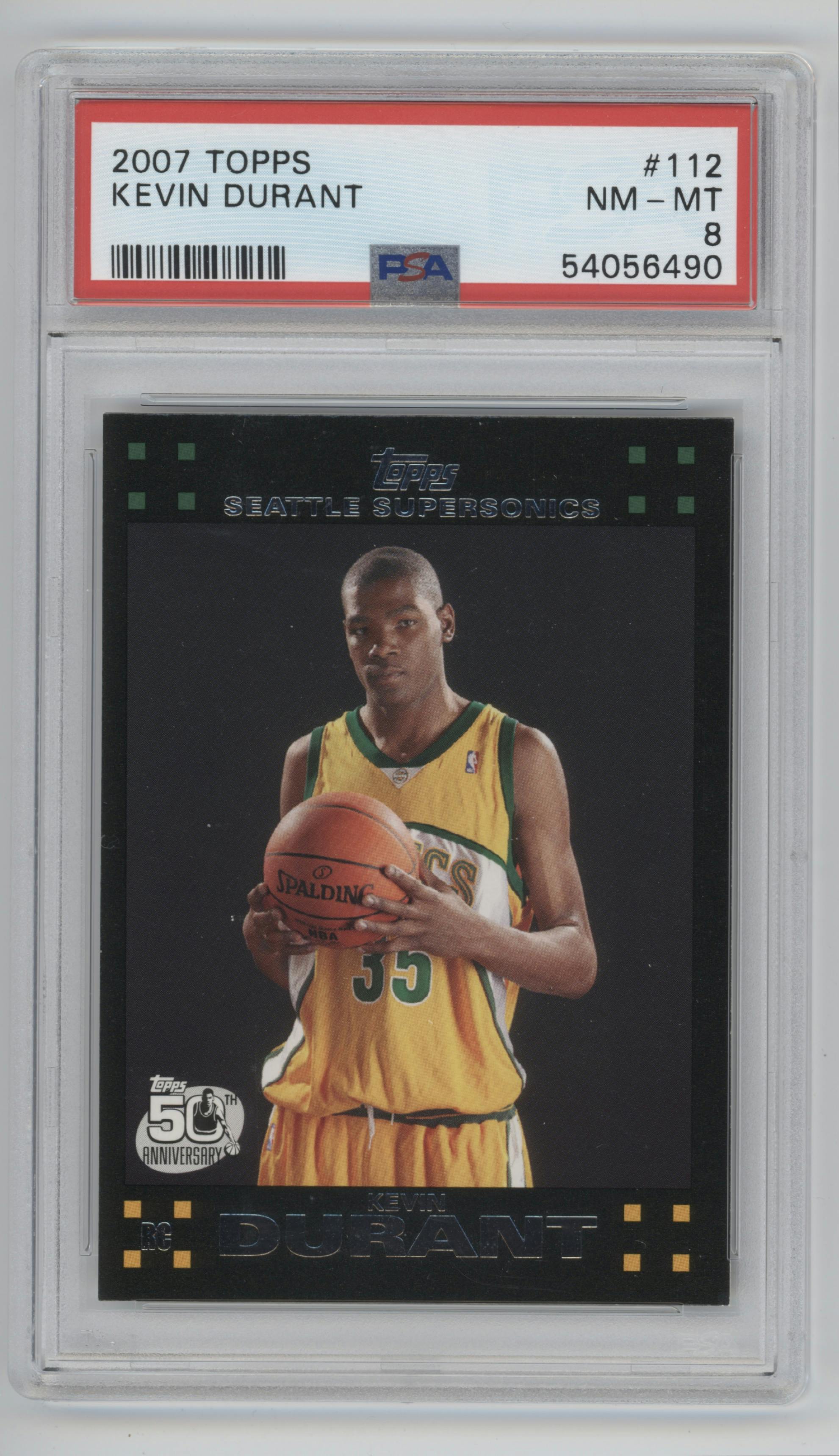 Kevin Durant from the 2007-08 Topps set graded by PSA and given an overall grade of 8.