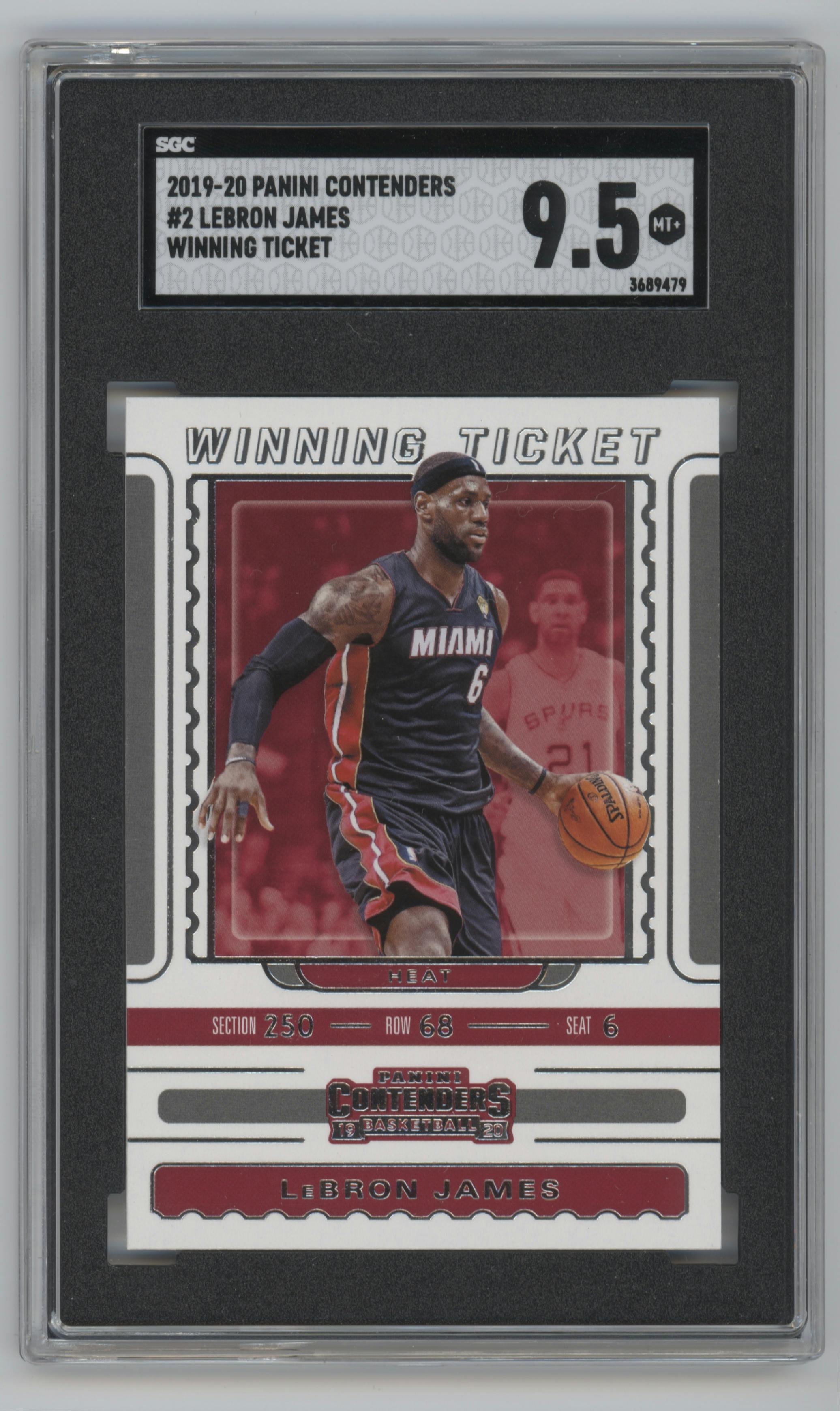 LeBron James from the 2019-20 Panini Contenders set graded by SGC and given an overall grade of 9.5.