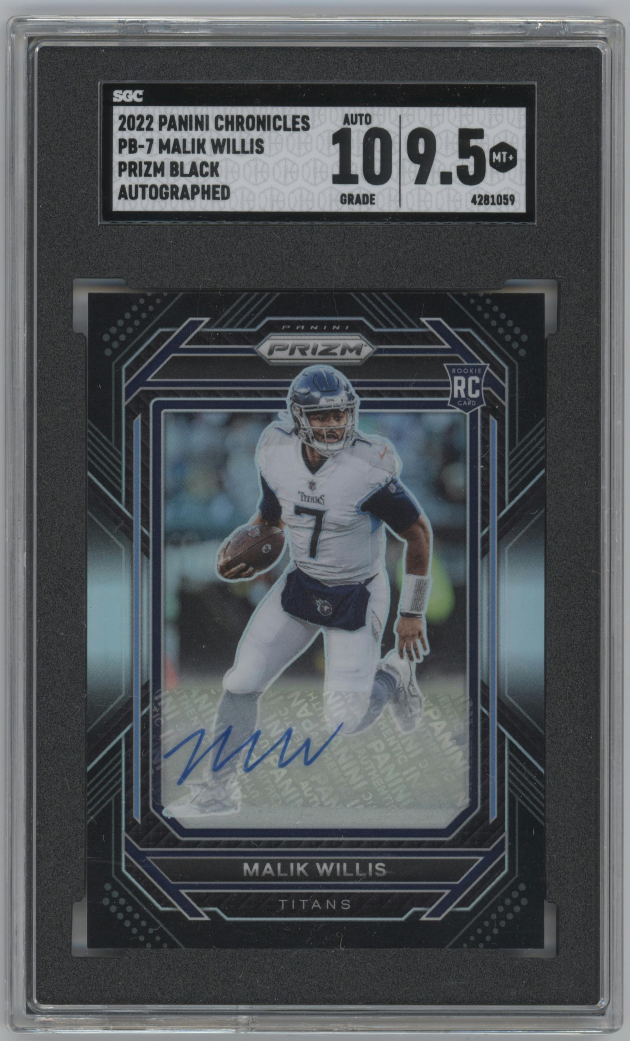  Malik Willis from the 2022 Panini Chronicles set graded by SGC and given an overall grade of 9.5.